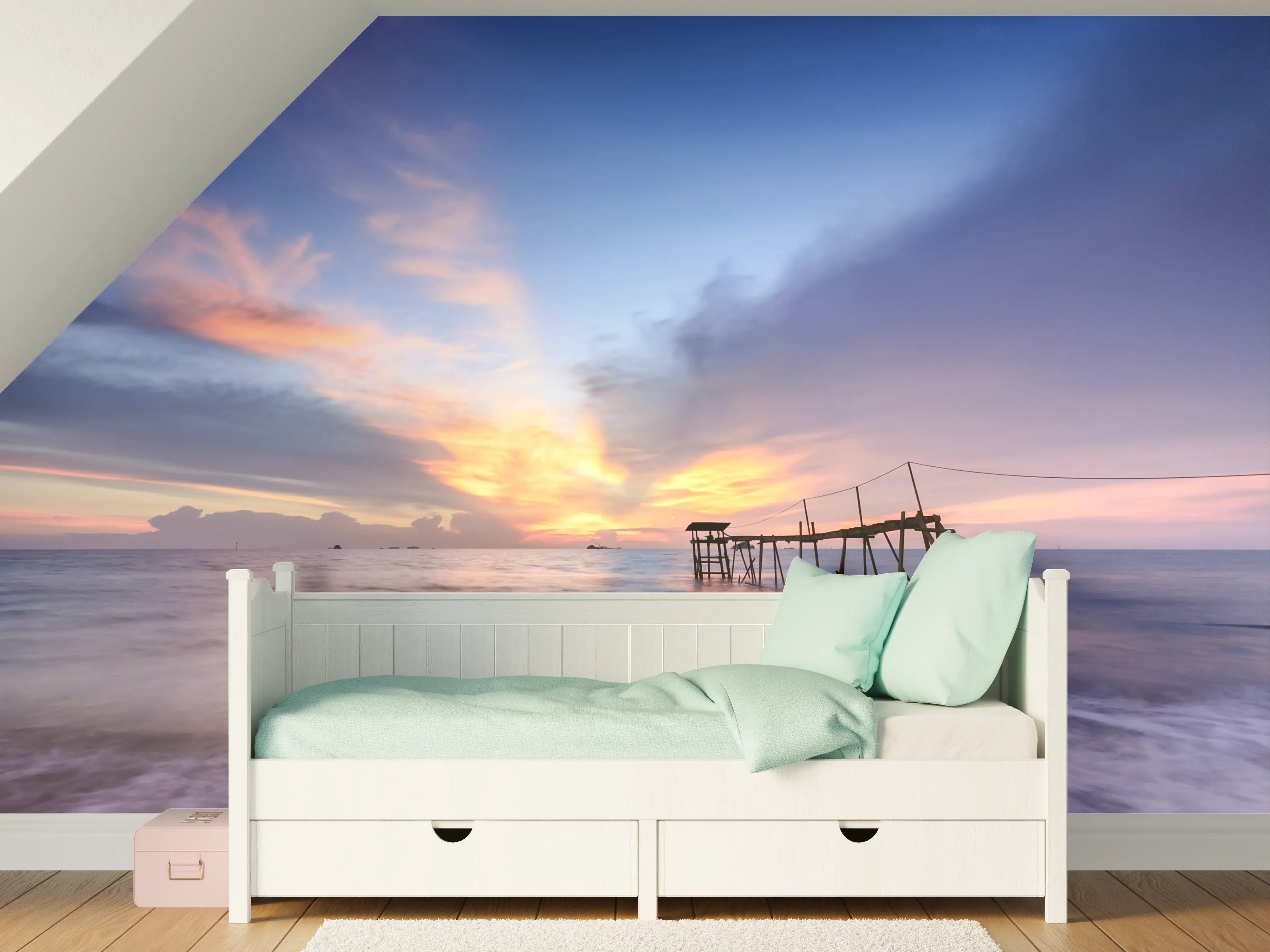 Kinderzimmer Wandgestaltung - Stimmungsvolle Meereskulisse bei Sonnenuntergang