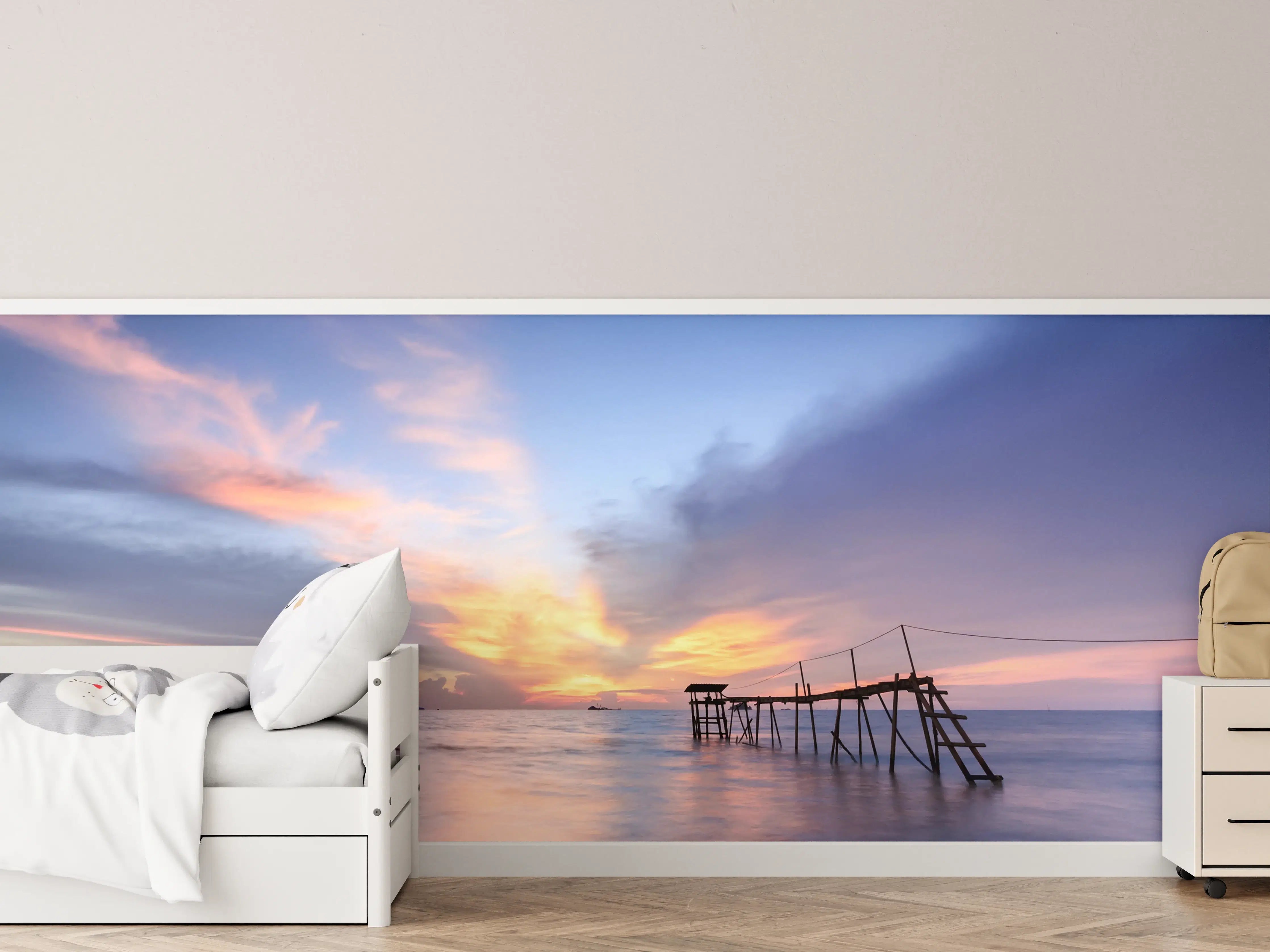 Kinderzimmer Wandgestaltung - Stimmungsvolle Meereskulisse bei Sonnenuntergang