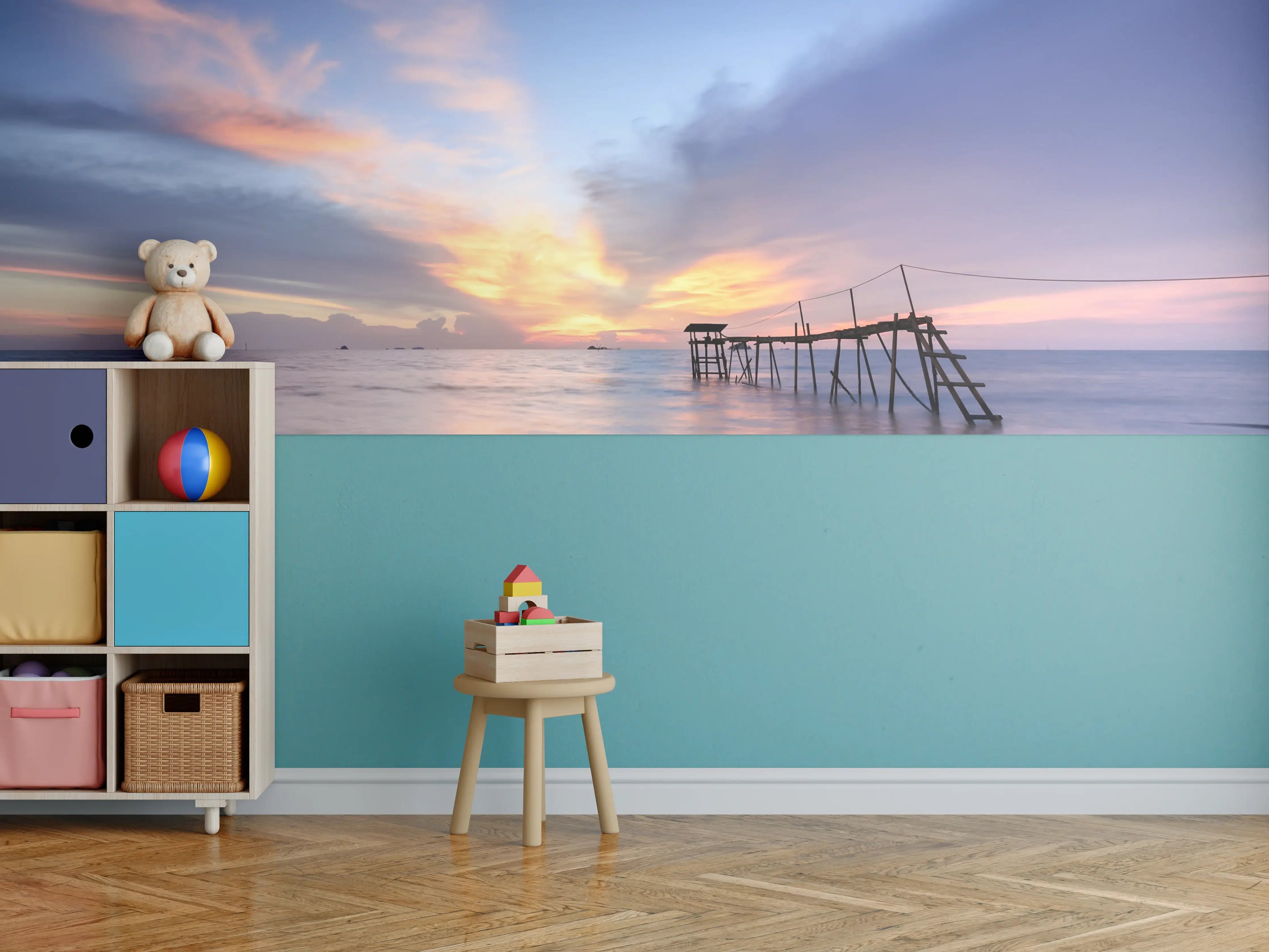 Kinderzimmer Wandgestaltung - Stimmungsvolle Meereskulisse bei Sonnenuntergang