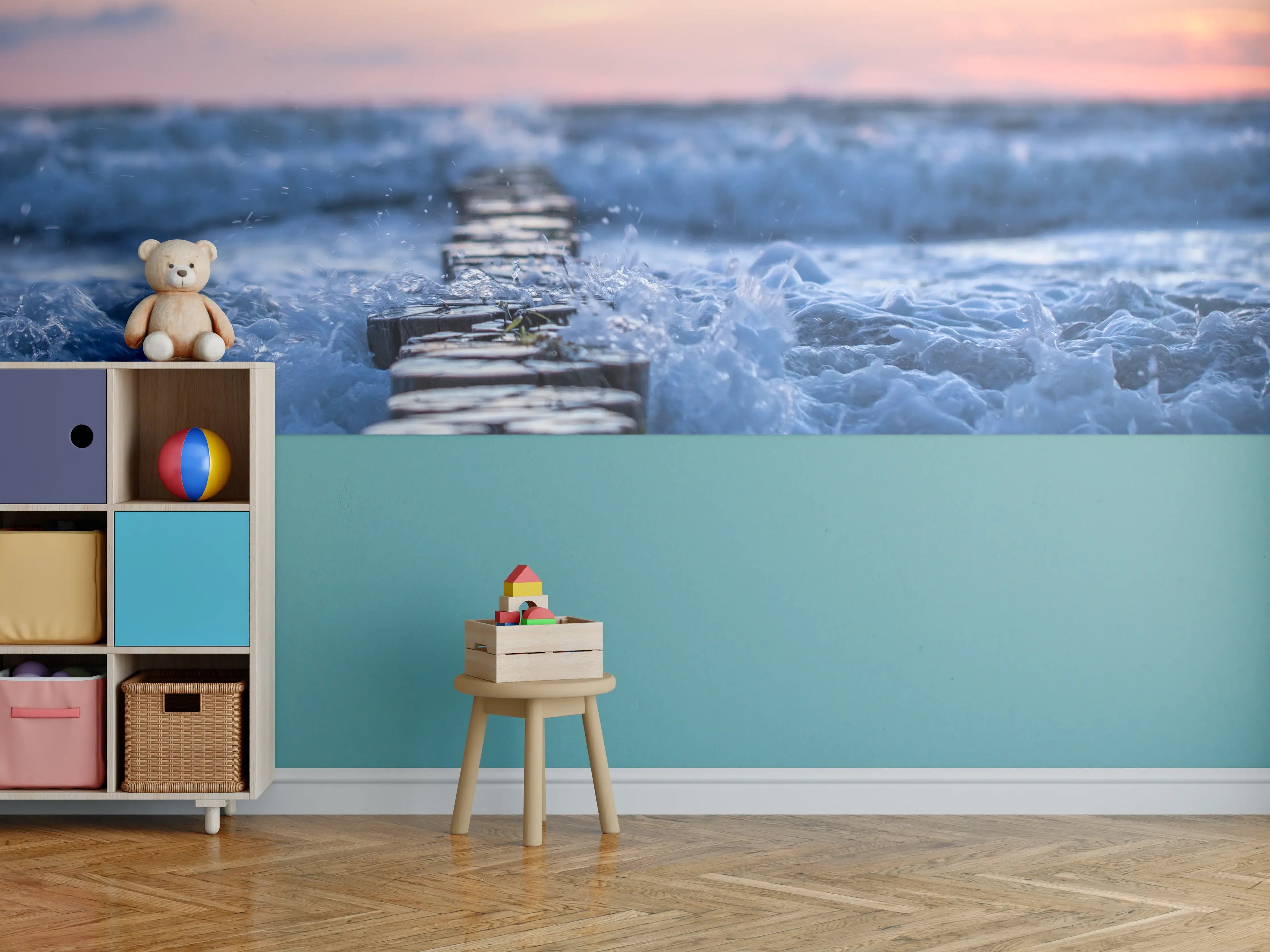 Kinderzimmer Wandgestaltung - Stimmungsvoller Sonnenuntergang über graublauem Meer