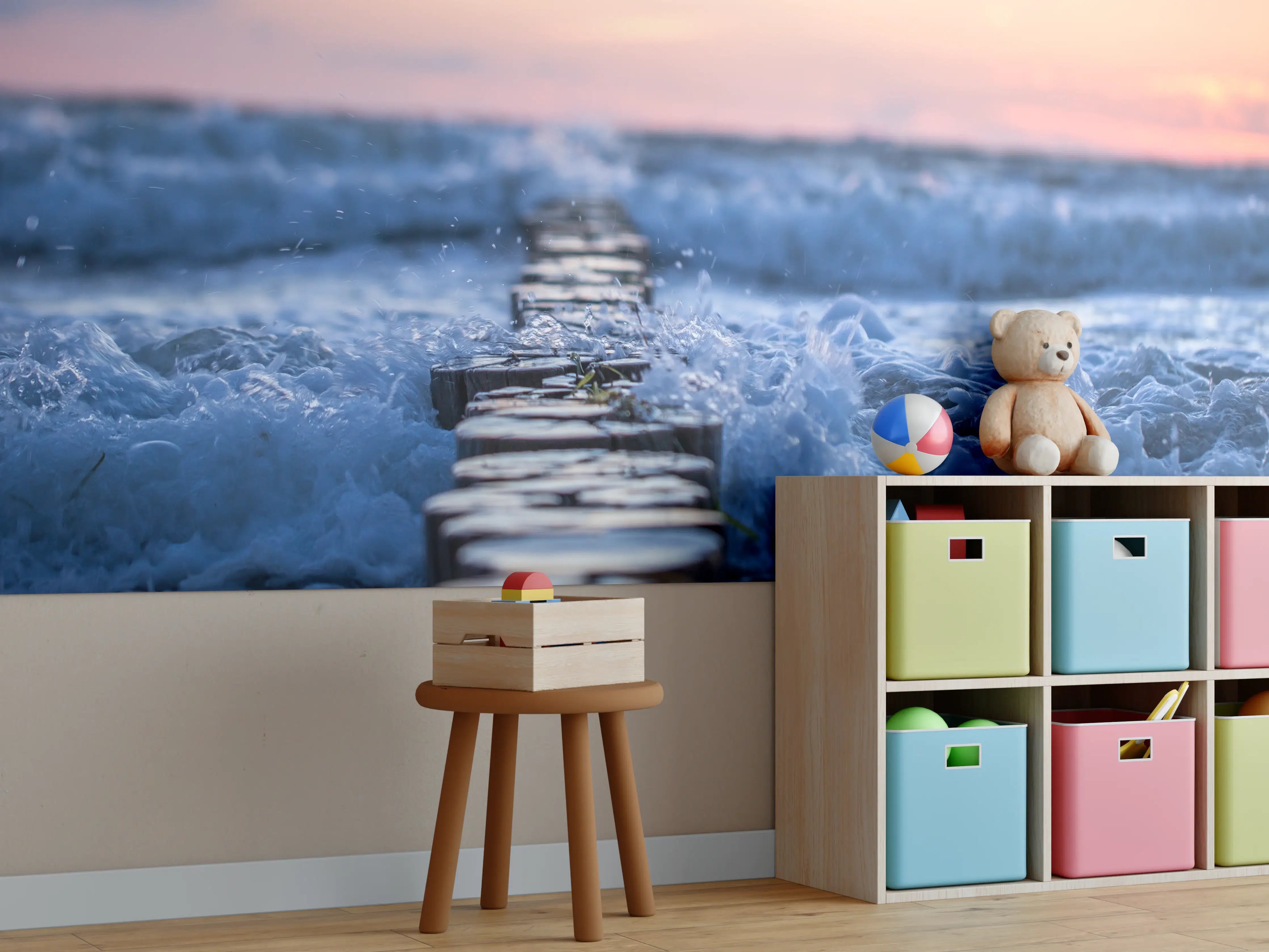 Kinderzimmer Wandgestaltung - Stimmungsvoller Sonnenuntergang über graublauem Meer