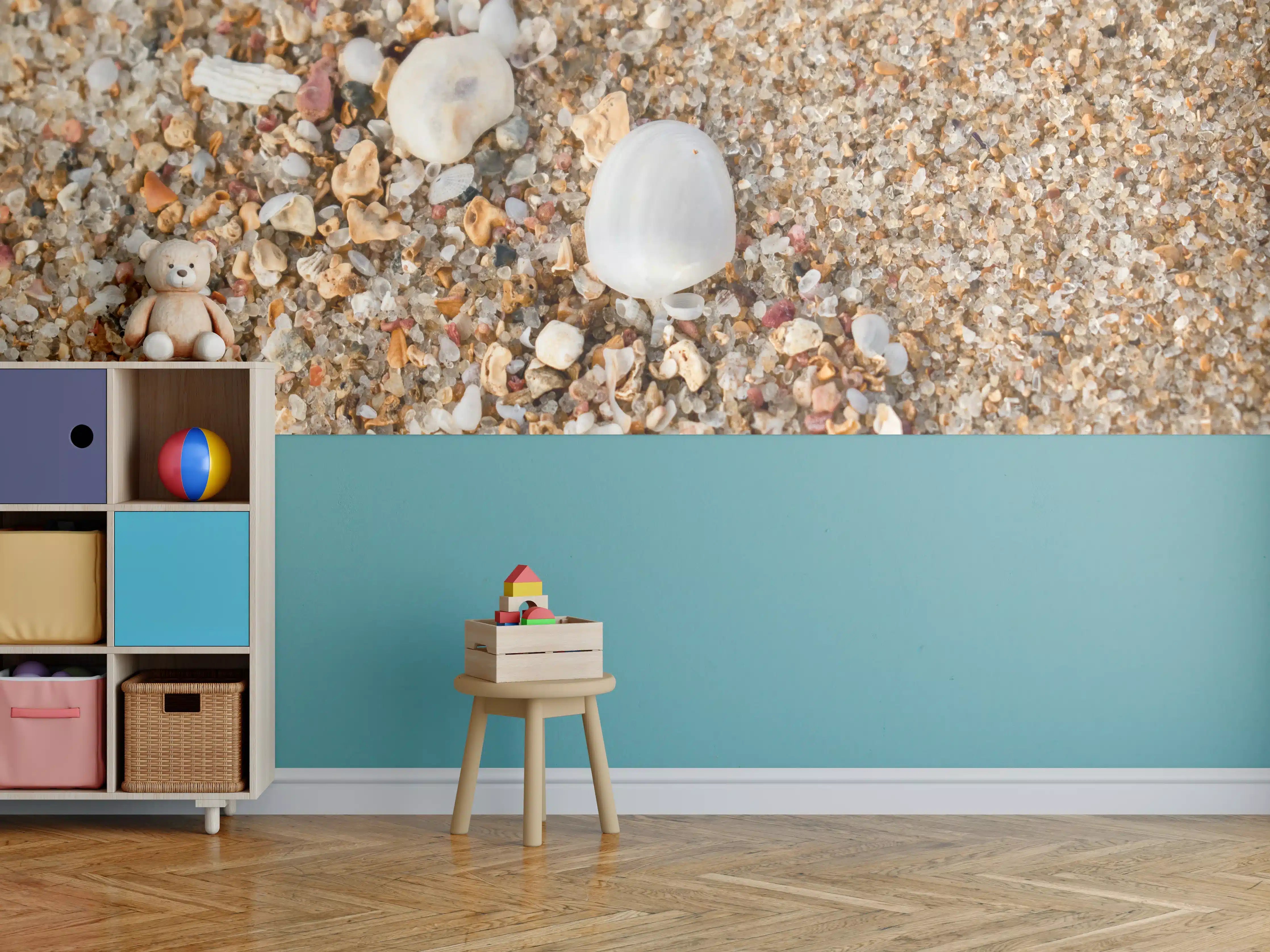 Kinderzimmer Wandgestaltung - Strand mit Sand und Muscheln