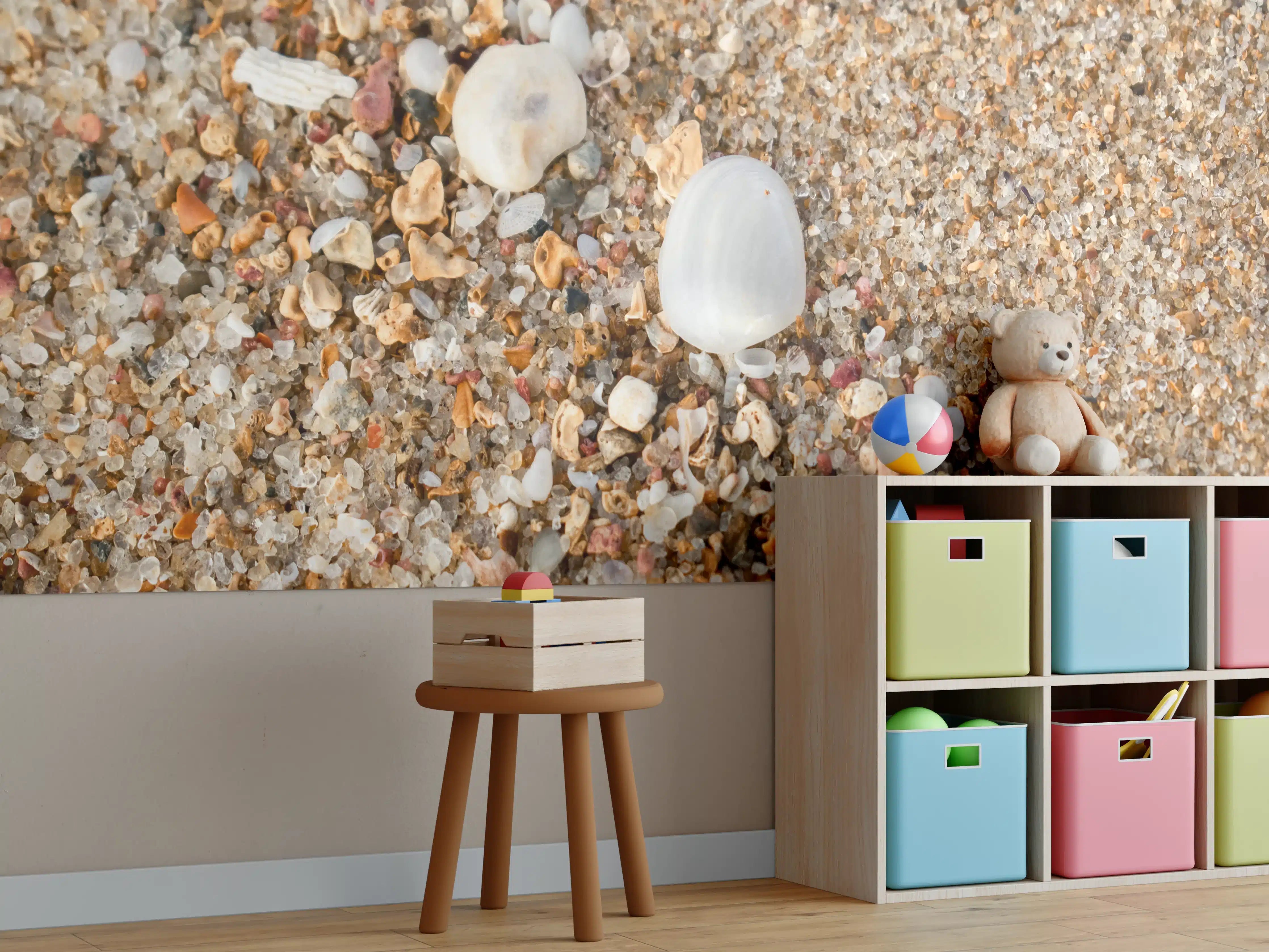 Kinderzimmer Wandgestaltung - Strand mit Sand und Muscheln