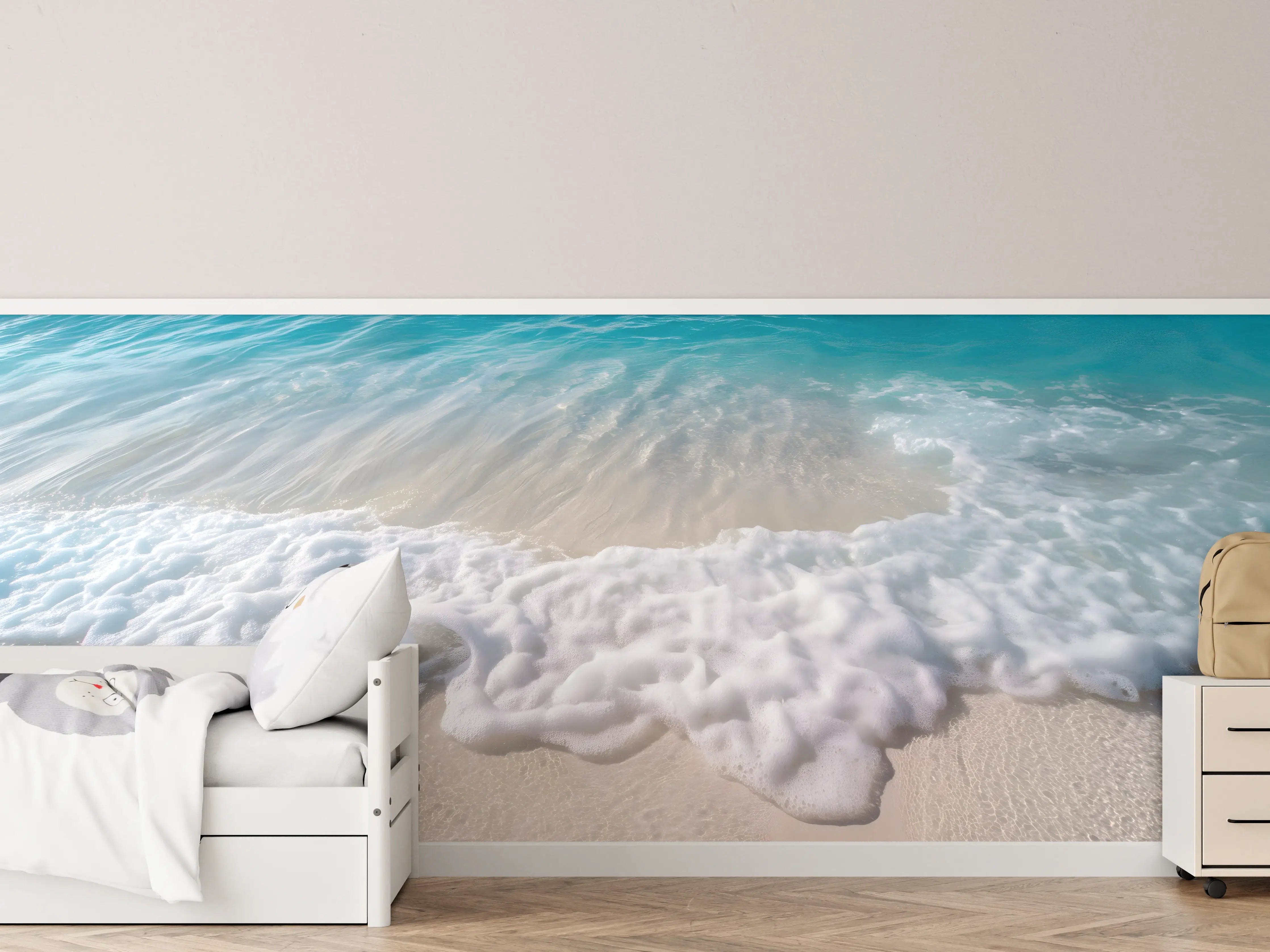Kinderzimmer Wandgestaltung - Strand mit sanften Wellen und Schaum