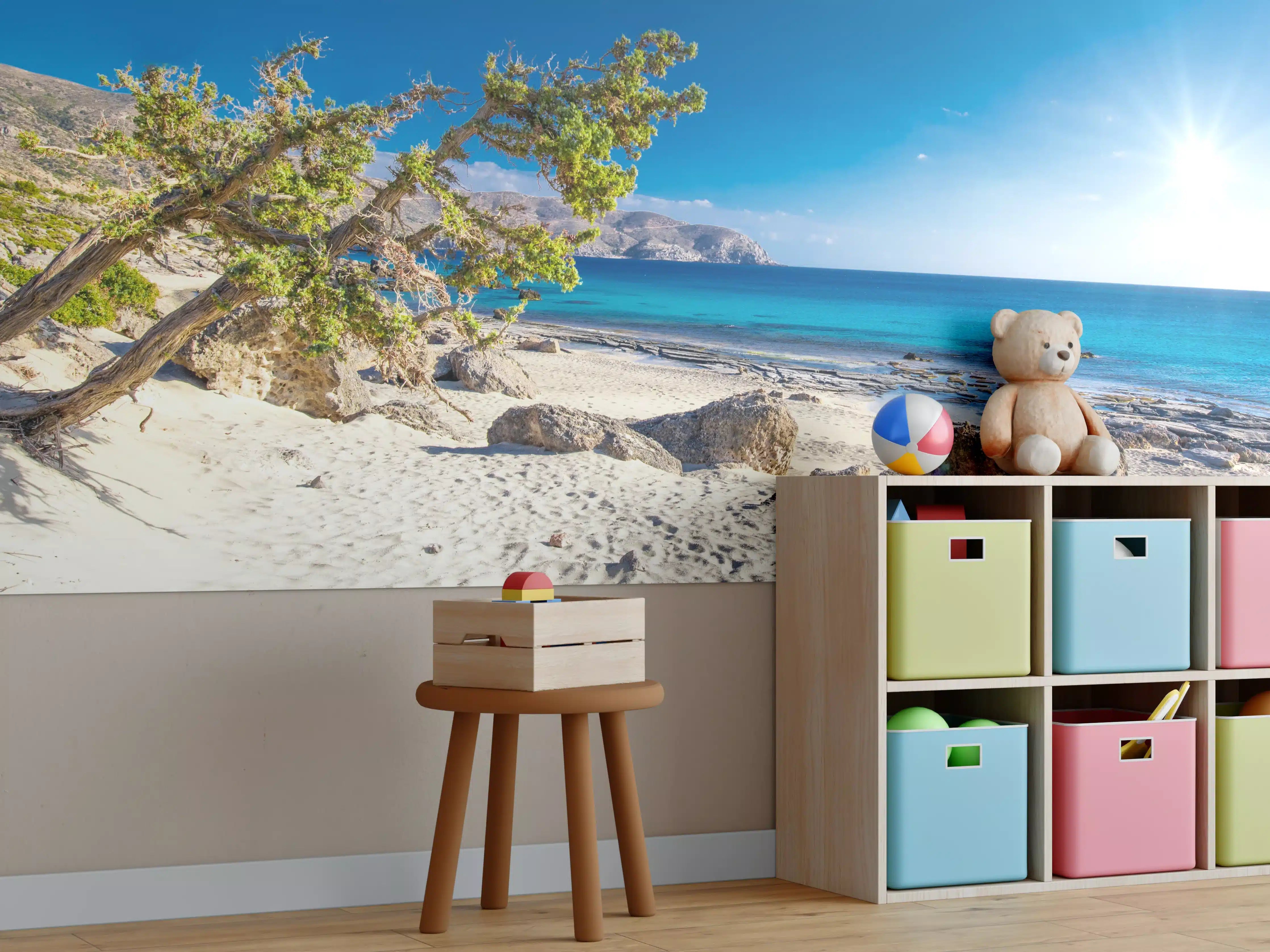 Kinderzimmer Wandgestaltung - Strandlandschaft bei Sonnenaufgang