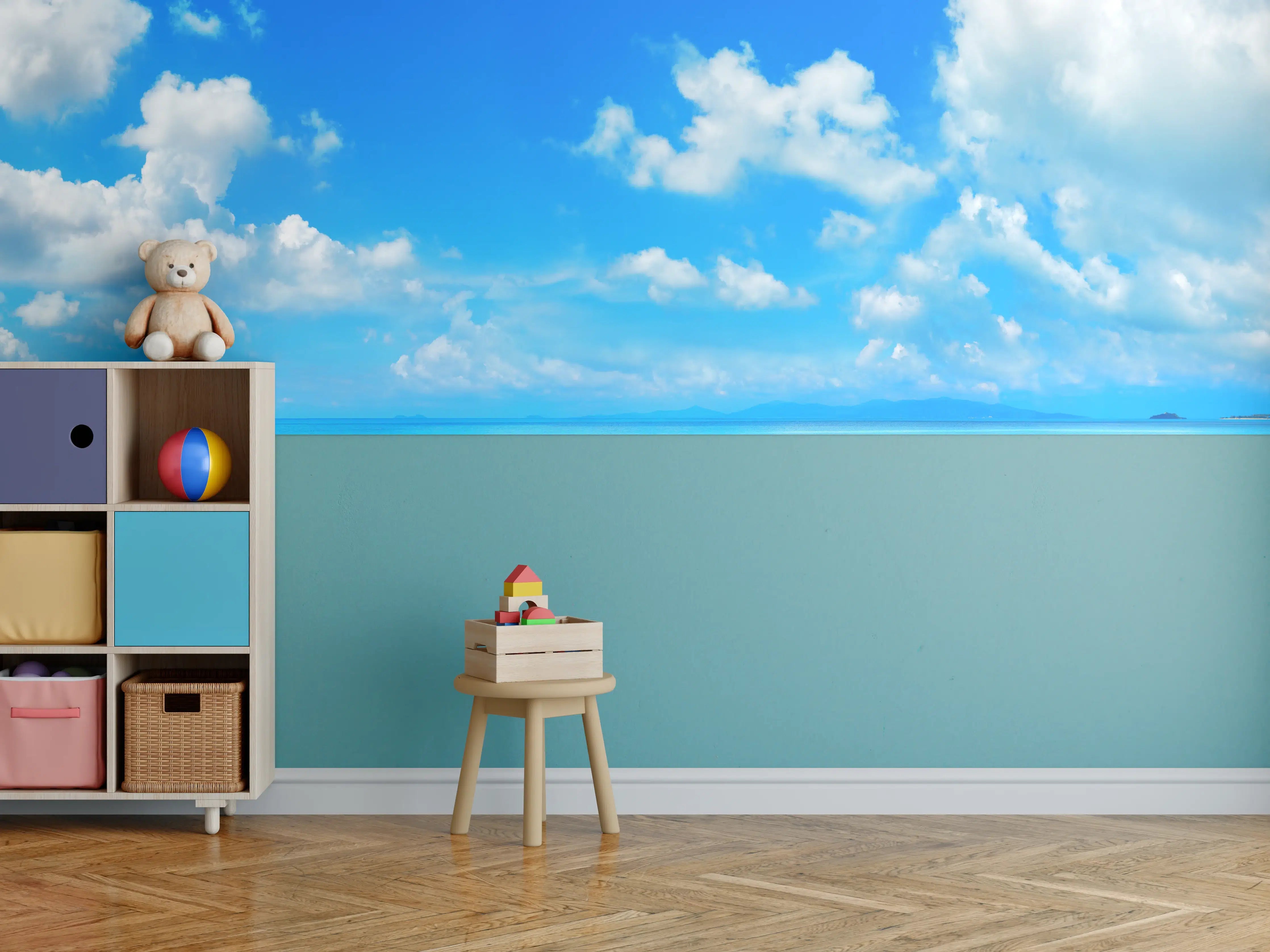 Kinderzimmer Wandgestaltung - Strandlandschaft unter blauem Himmel
