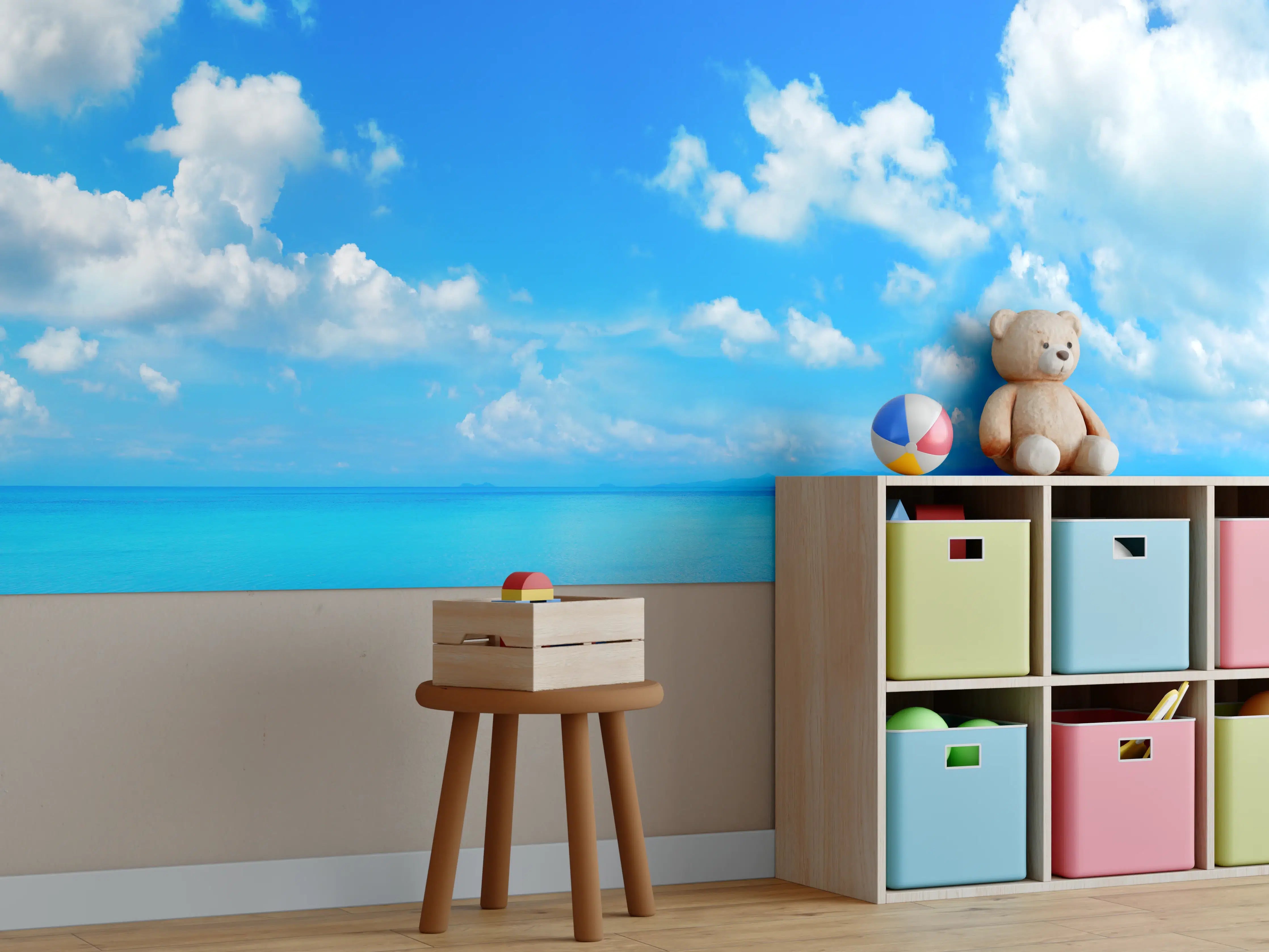 Kinderzimmer Wandgestaltung - Strandlandschaft unter blauem Himmel
