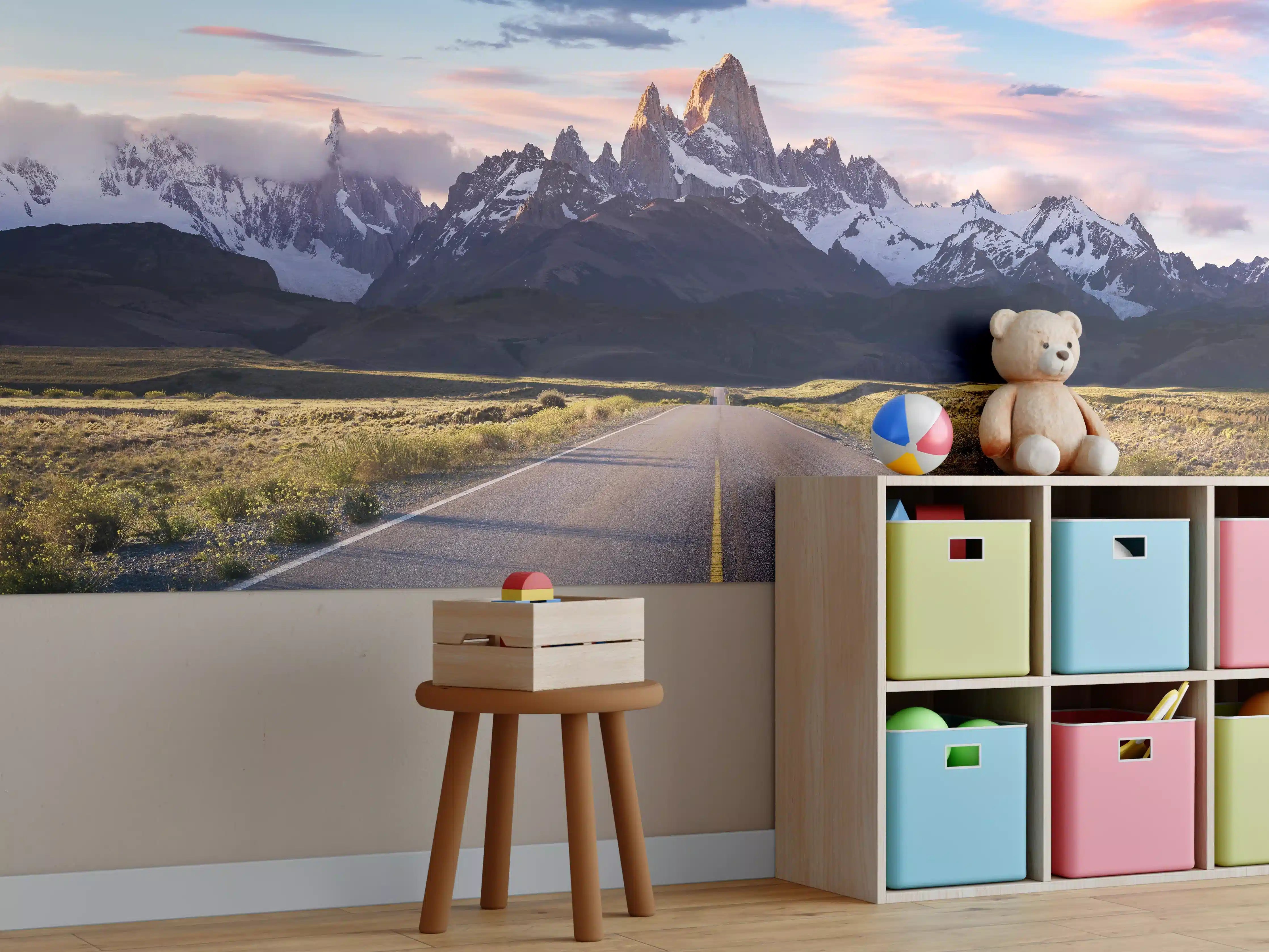 Kinderzimmer Wandgestaltung - Straße mit Blick auf Berge