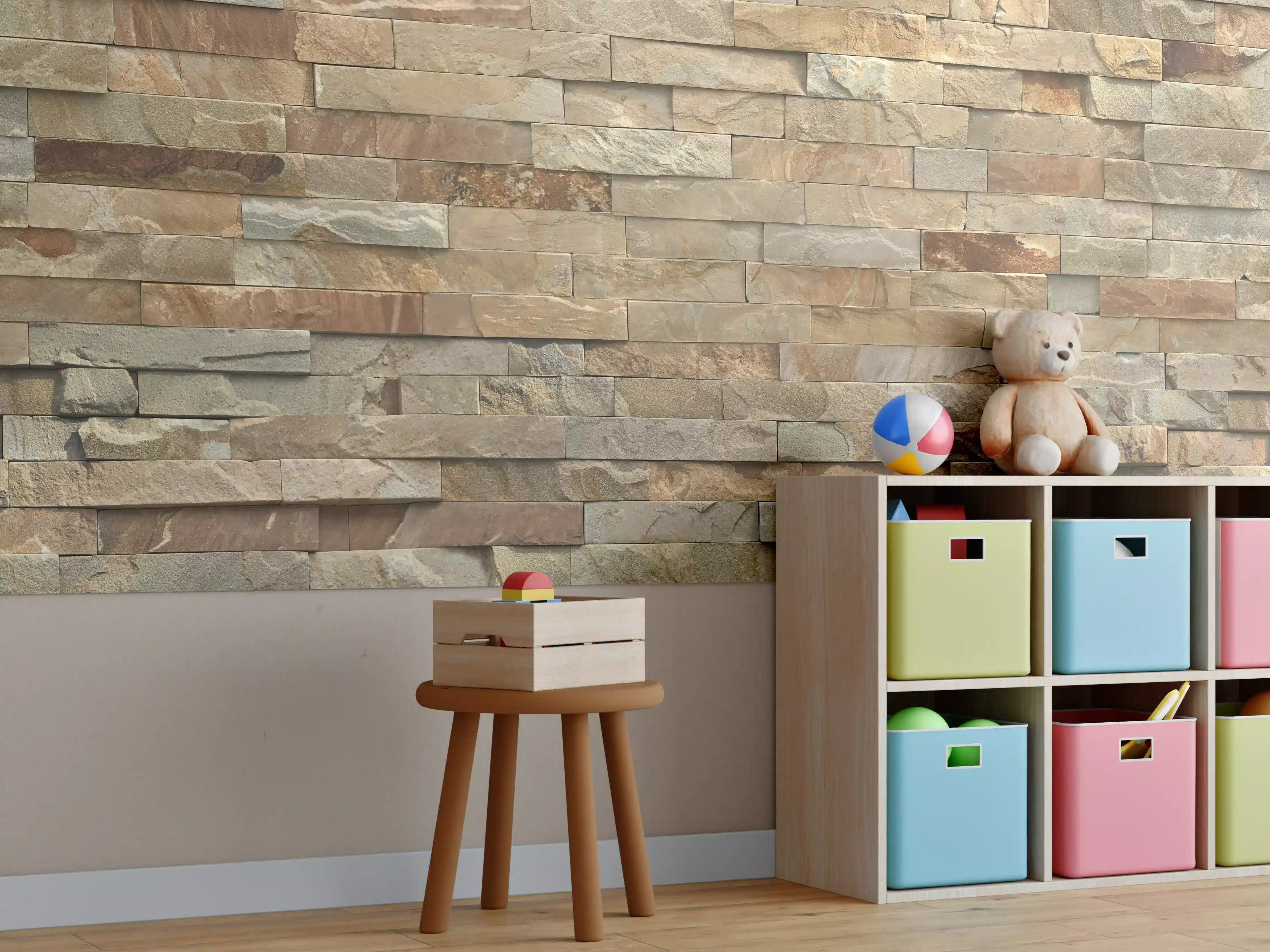 Kinderzimmer Wandgestaltung - Streifiges Steinwandmuster