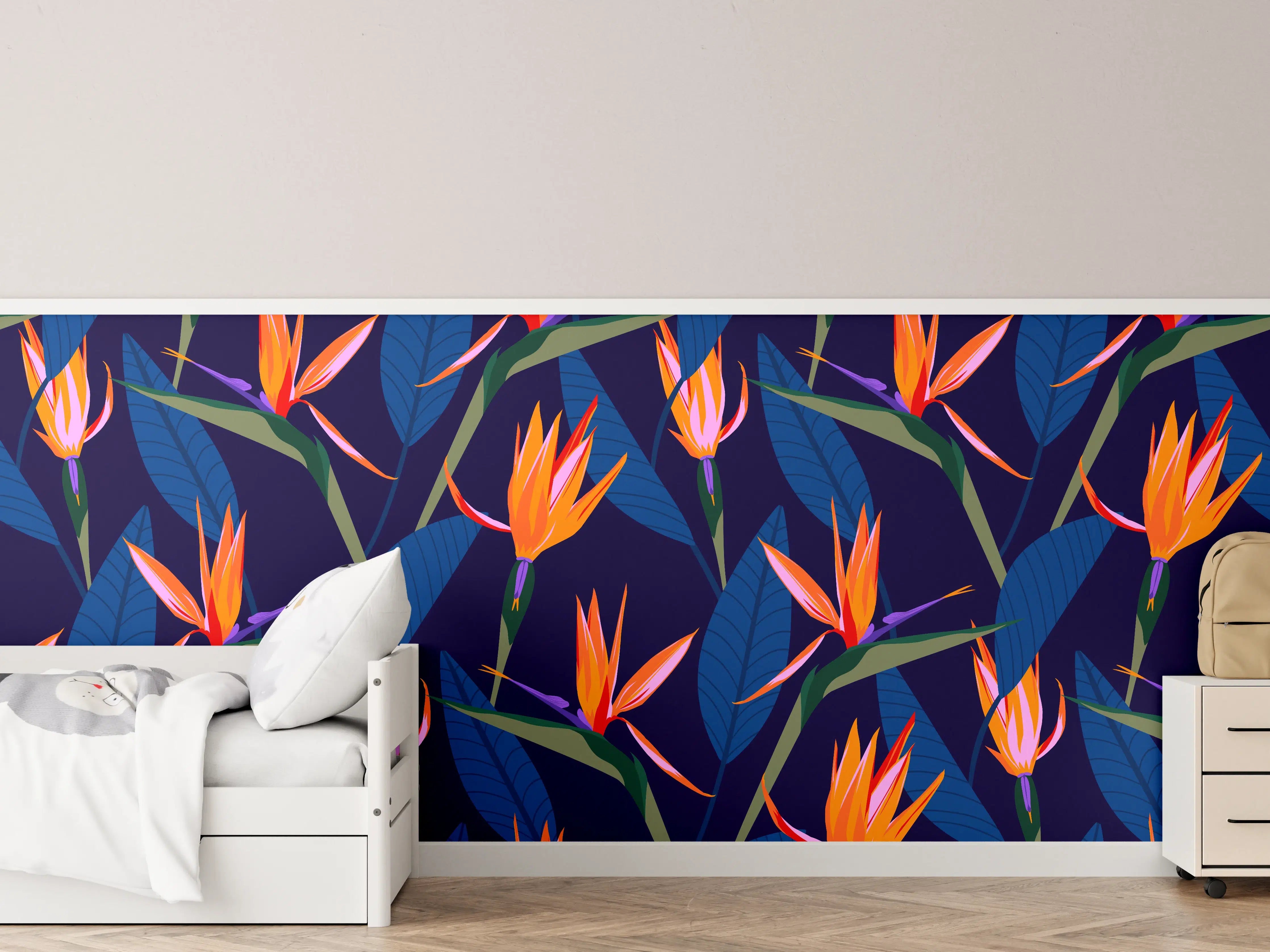 Kinderzimmer Wandgestaltung - Strelitzia Nacht – Tropische Blumen