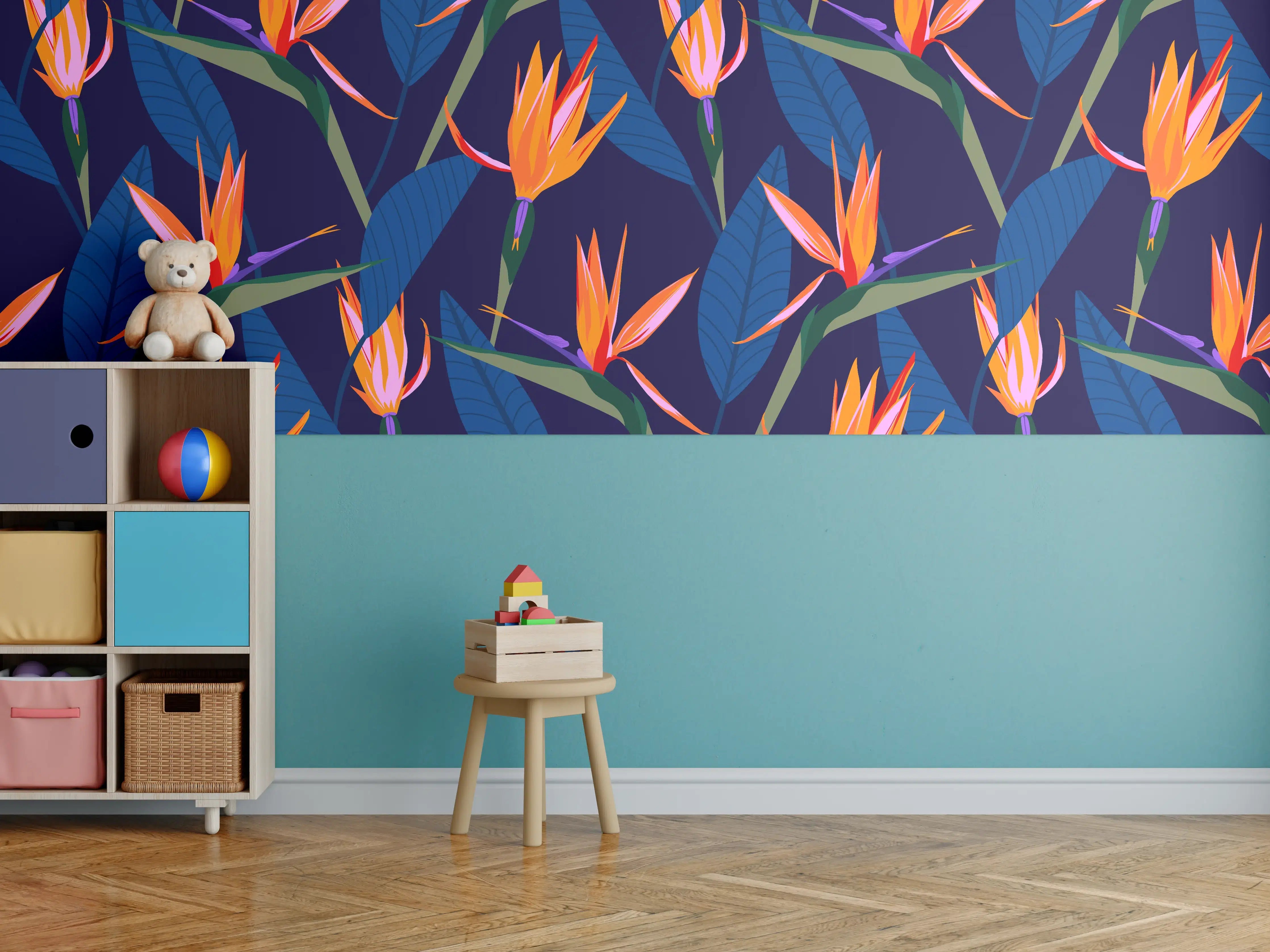 Kinderzimmer Wandgestaltung - Strelitzia Nacht – Tropische Blumen