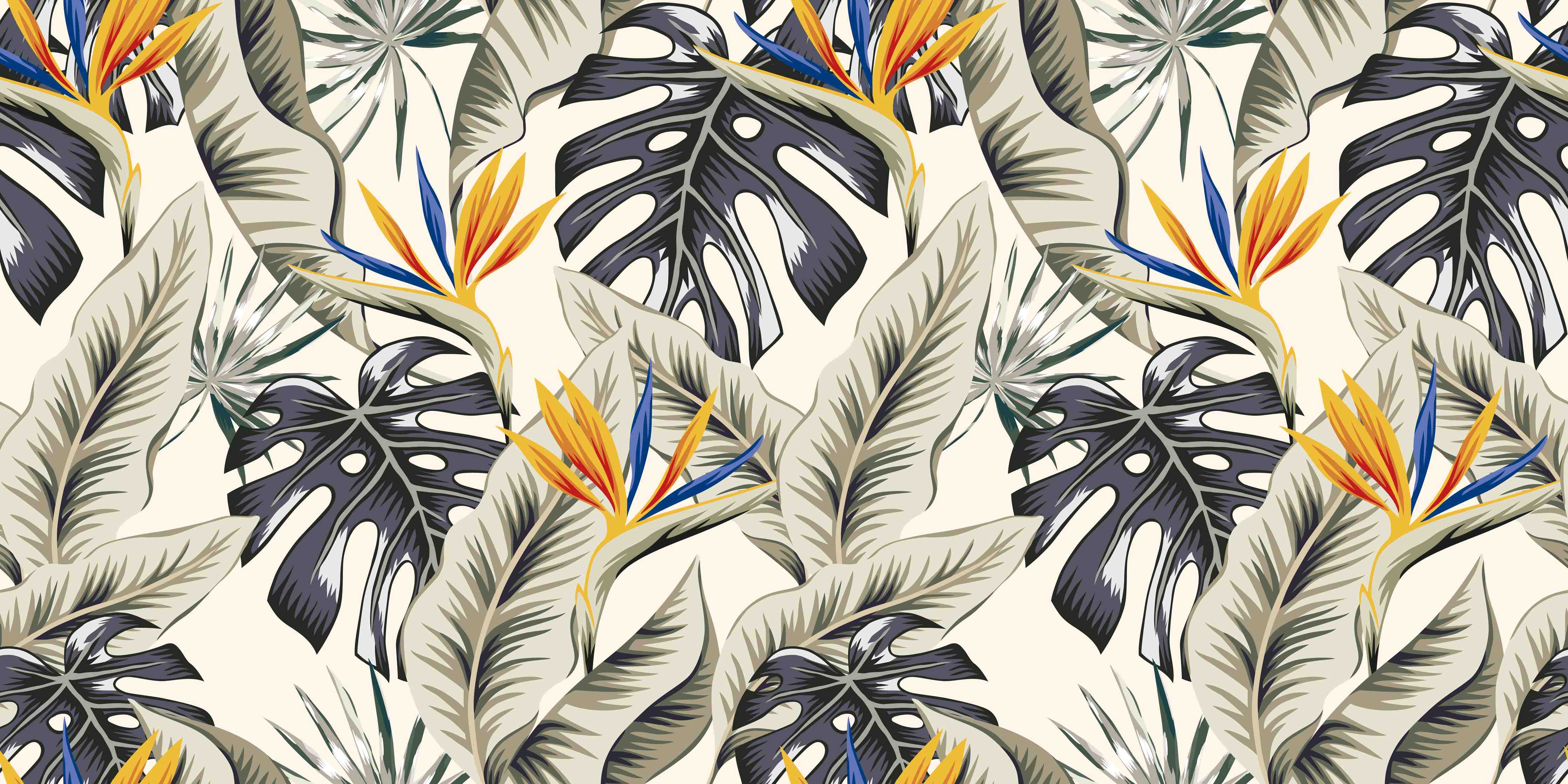 Kinderzimmer Wandgestaltung-Strelitzia Tropenblätter Beige-Orange