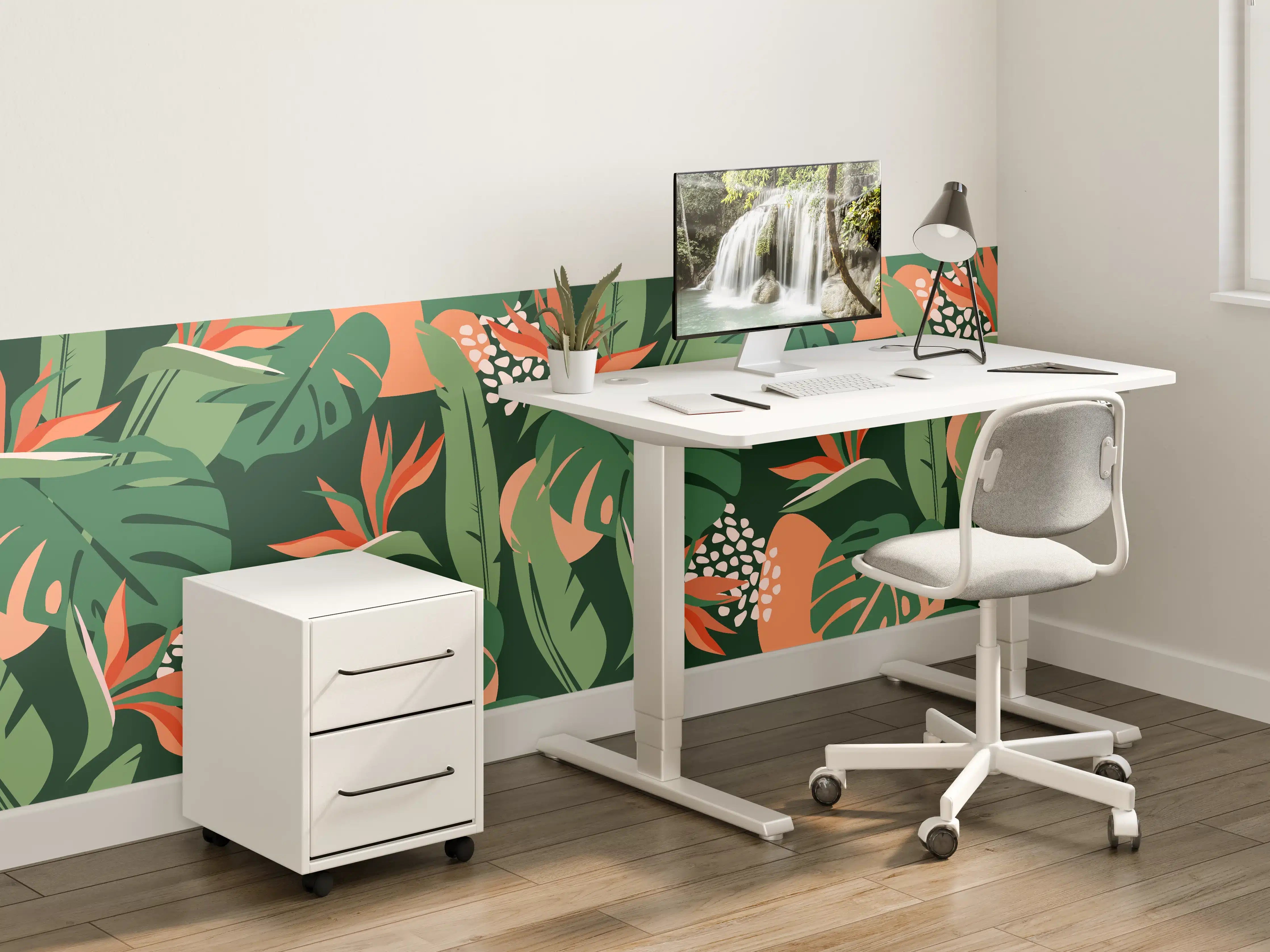Kinderzimmer Wandgestaltung - Strelitzia Tropenblatt Grün-Orange