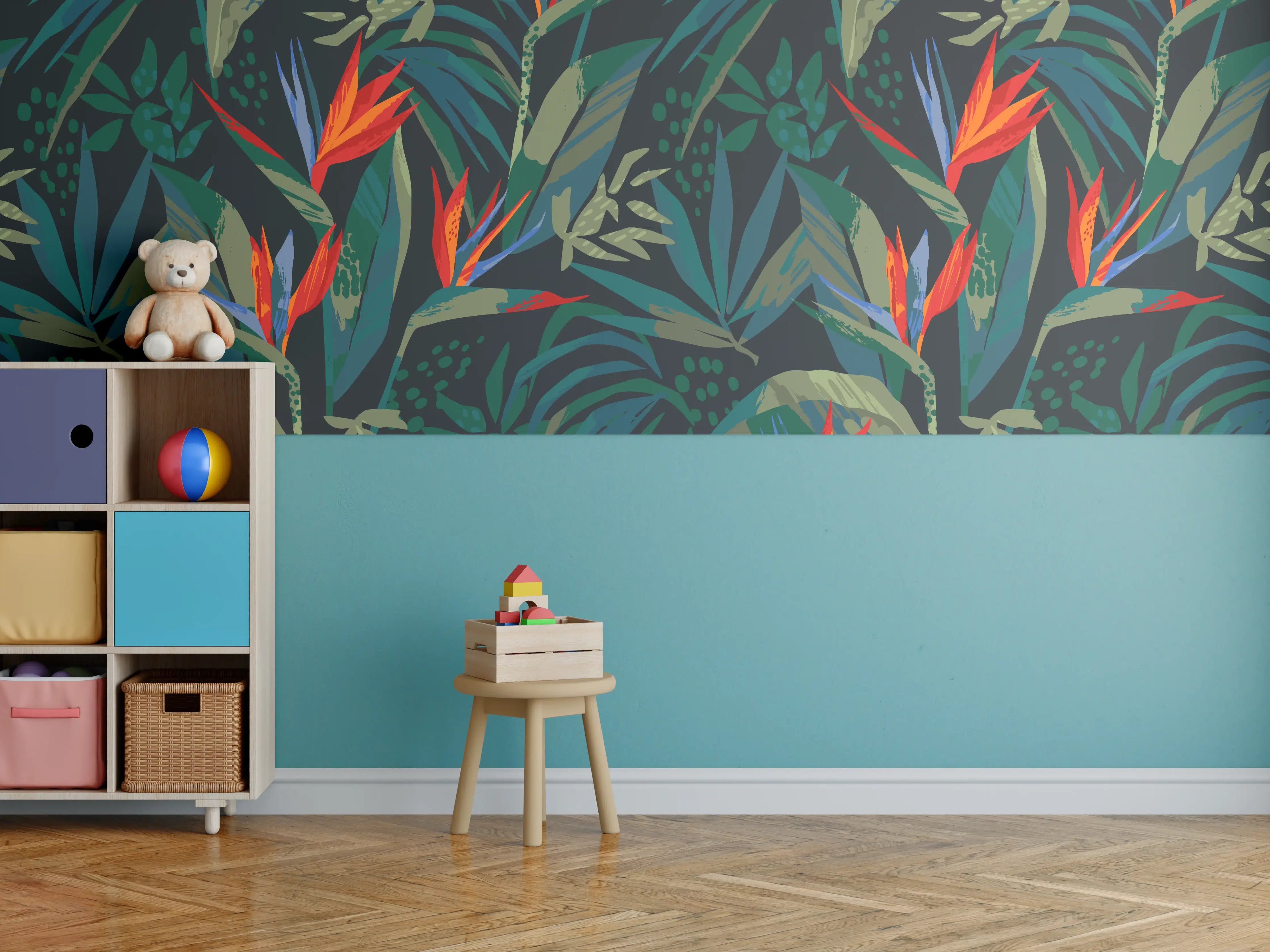 Kinderzimmer Wandgestaltung - Strelitzia Tropenwald-Motiv