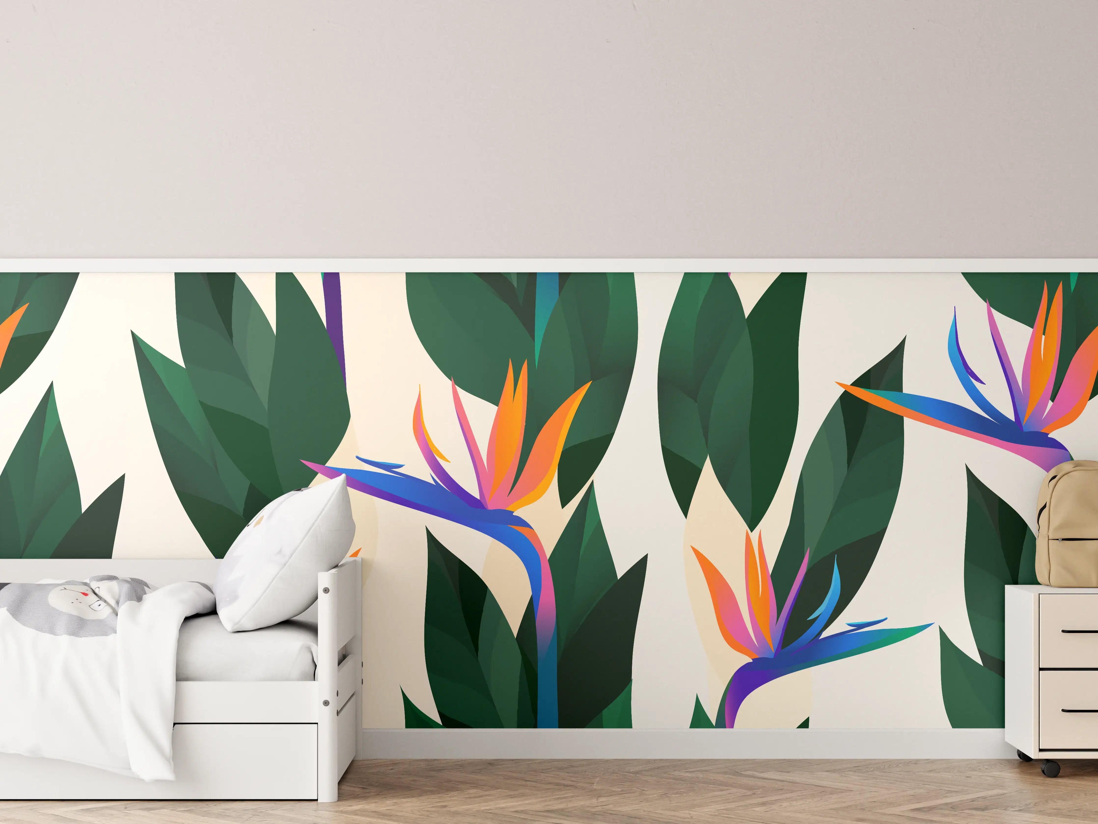 Kinderzimmer Wandgestaltung - Strelitzia Tropic Blumenmuster