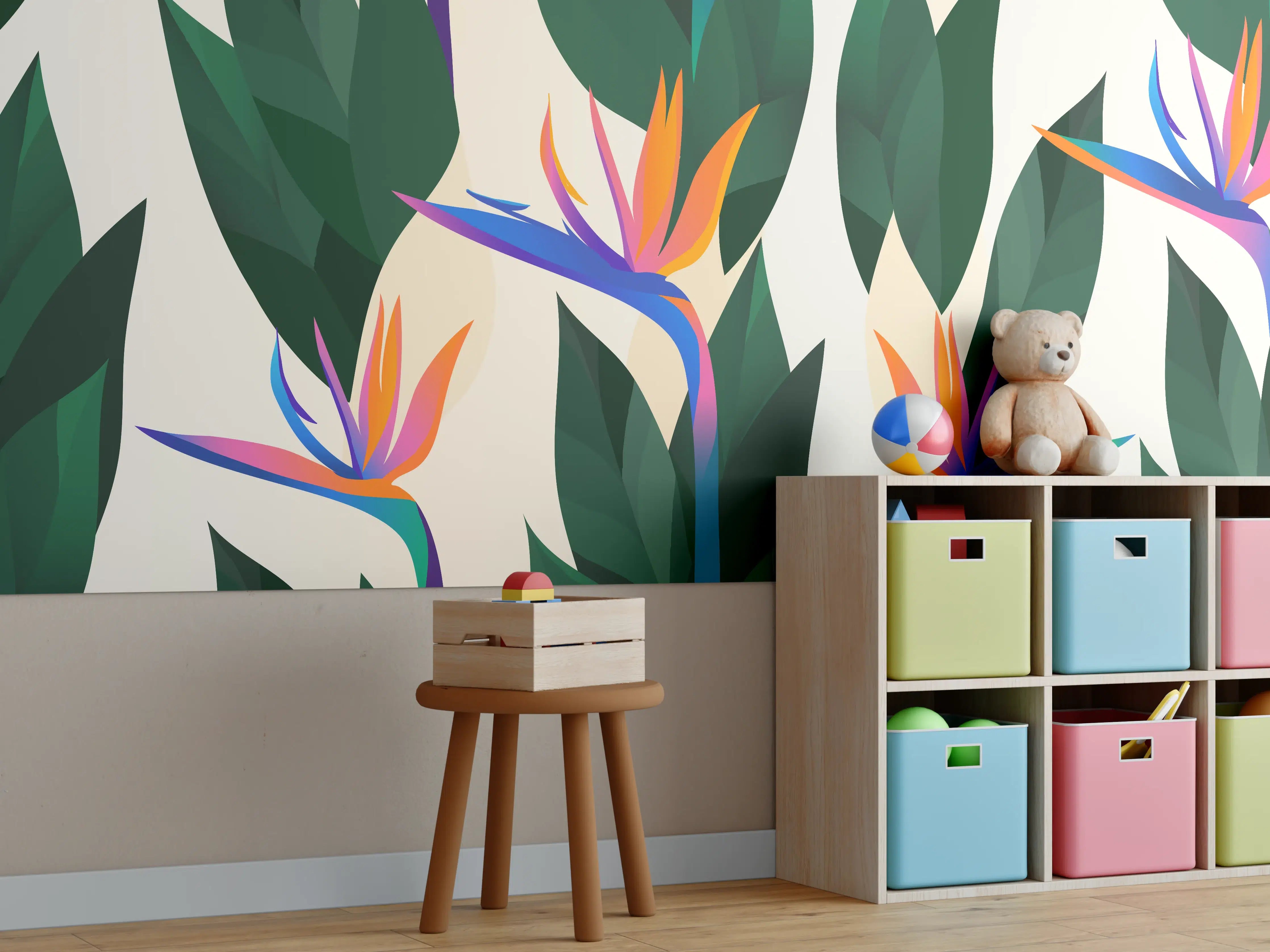 Kinderzimmer Wandgestaltung - Strelitzia Tropic Blumenmuster