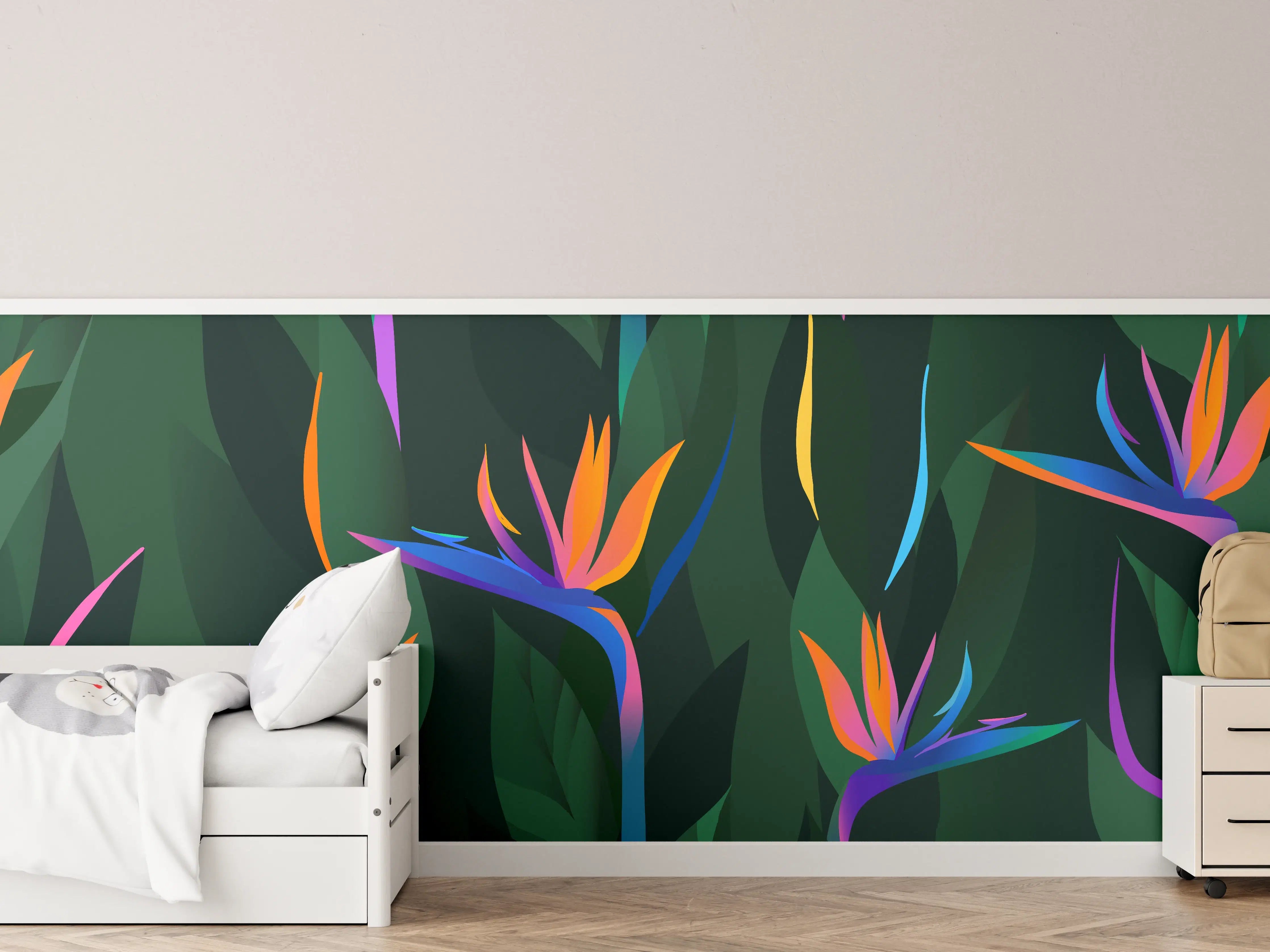 Kinderzimmer Wandgestaltung - Strelitzia Tropic Grün-Orange