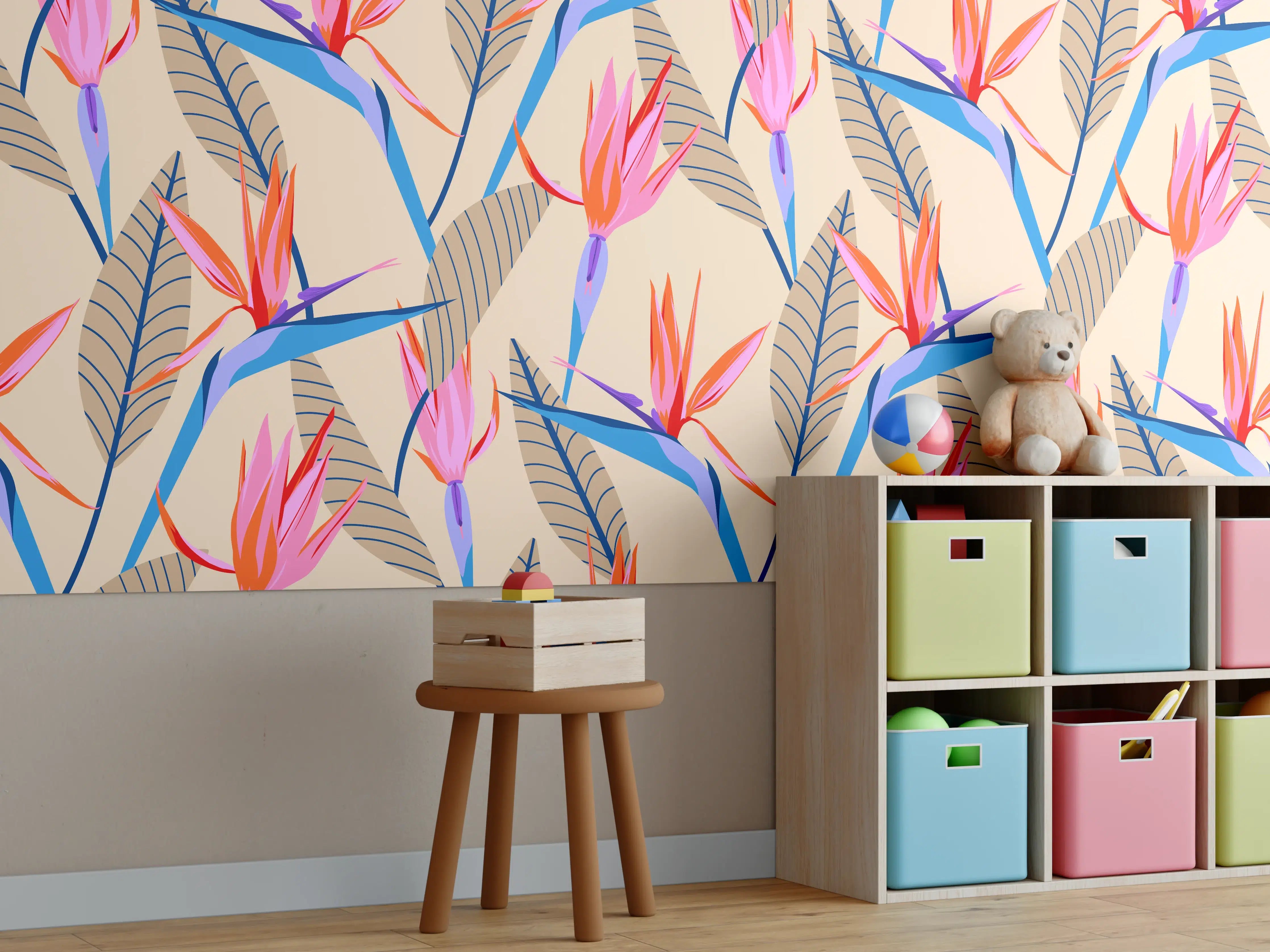 Kinderzimmer Wandgestaltung - Strelitzia Tropic Rosa-Beige