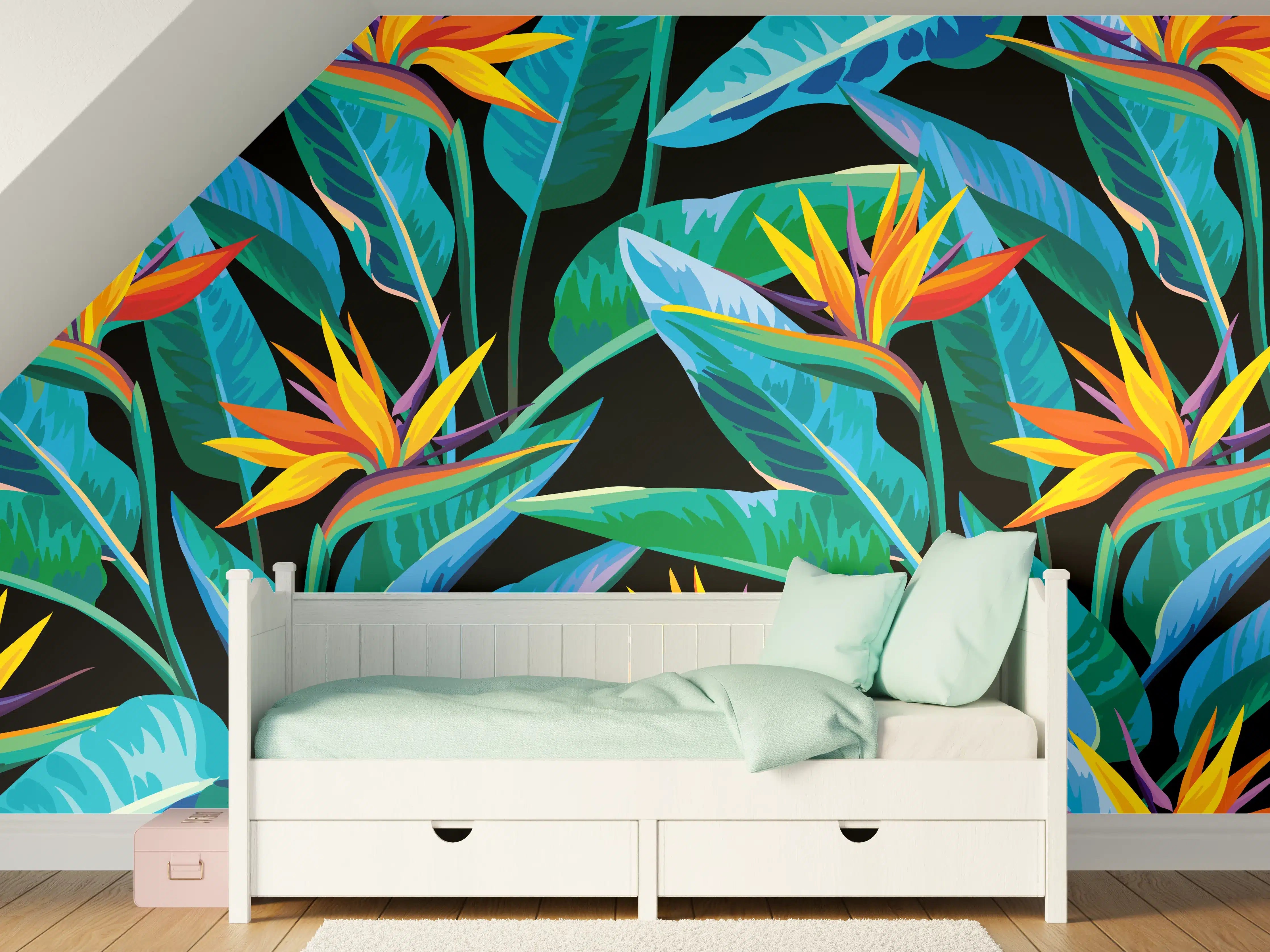 Kinderzimmer Wandgestaltung - Strelitzia Tropic Schwarz-Exotik