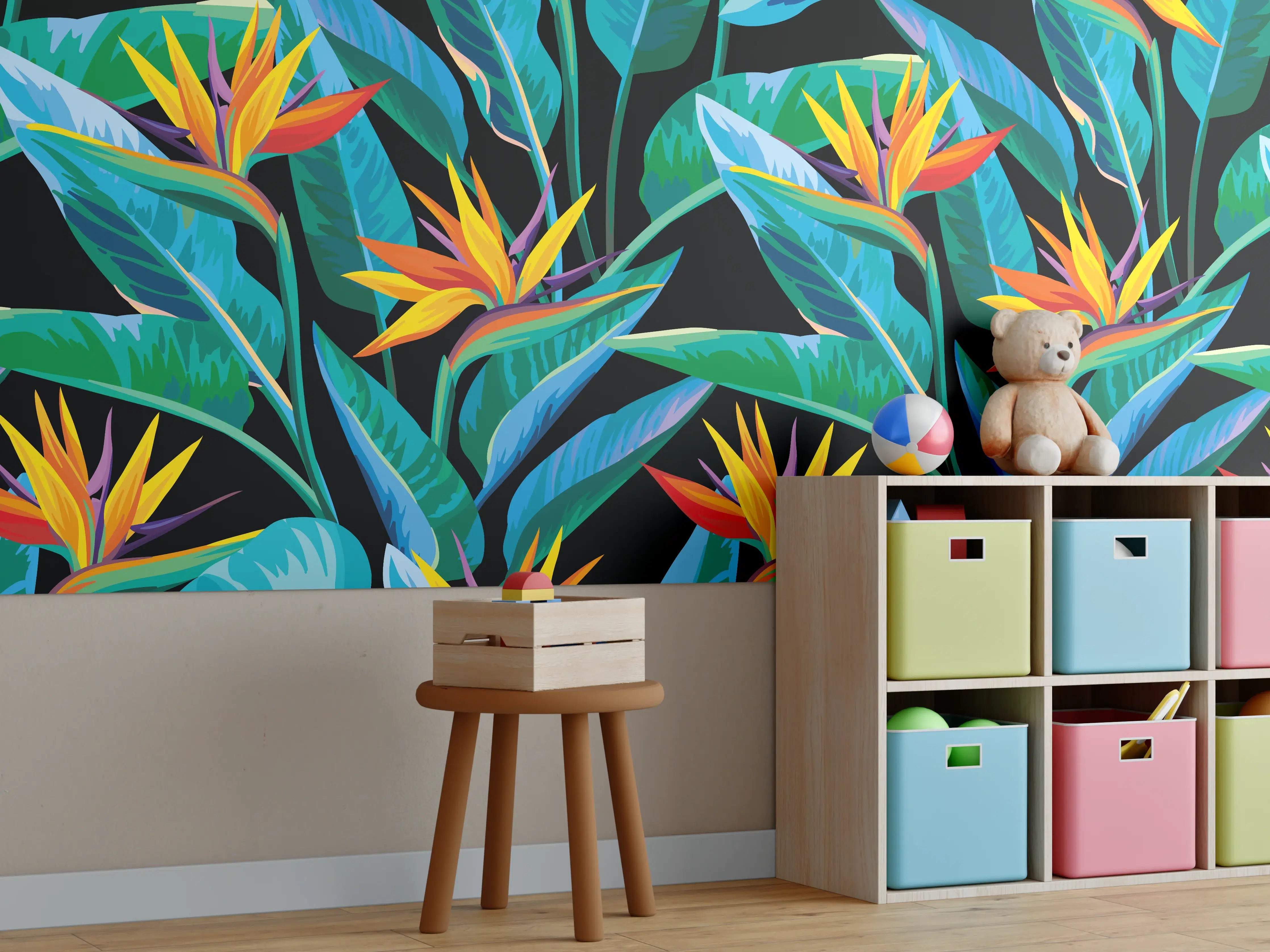 Kinderzimmer Wandgestaltung - Strelitzia Tropic Schwarz-Exotik