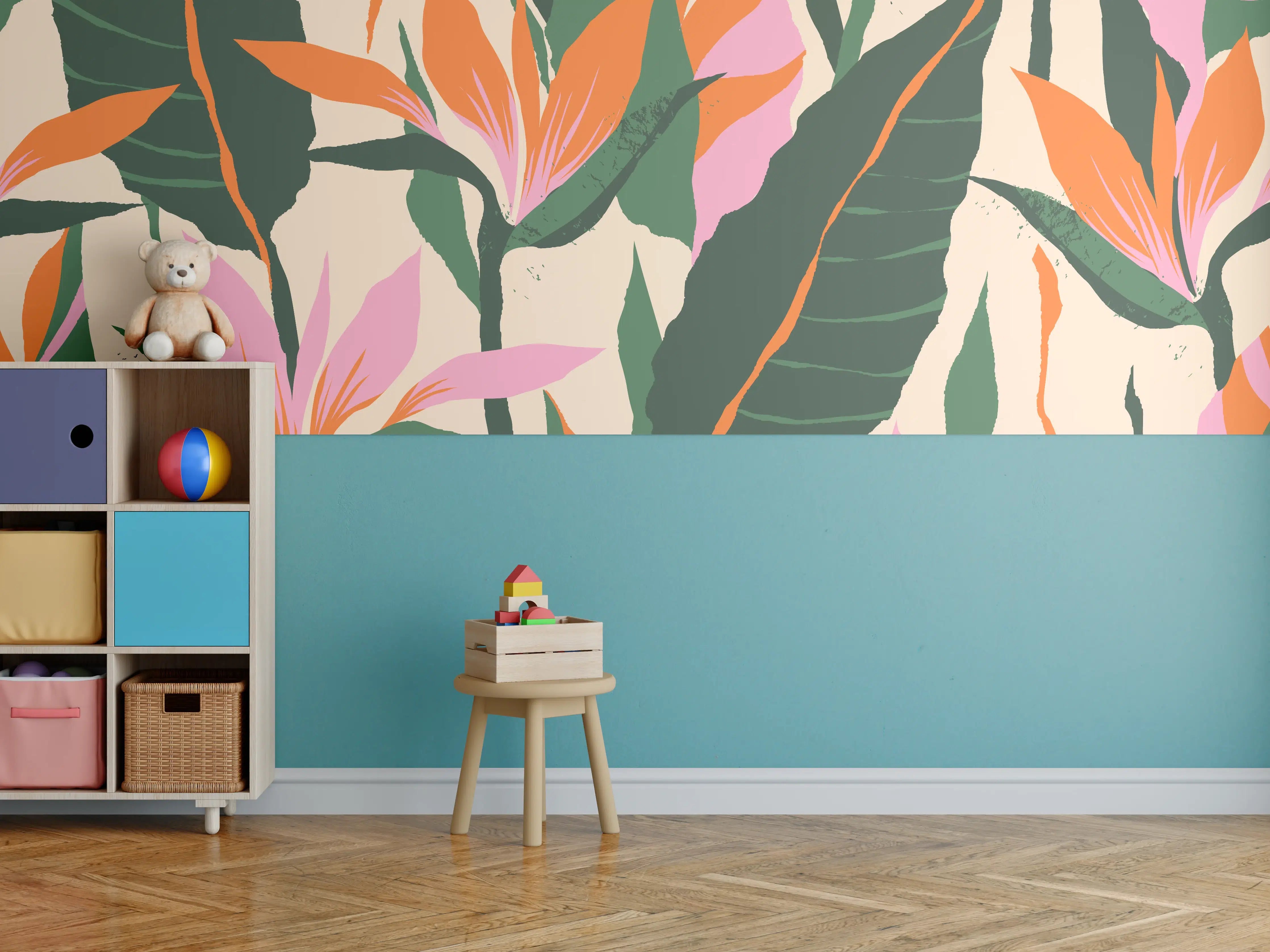 Kinderzimmer Wandgestaltung - Strelitzia Tropische Blütenornamente