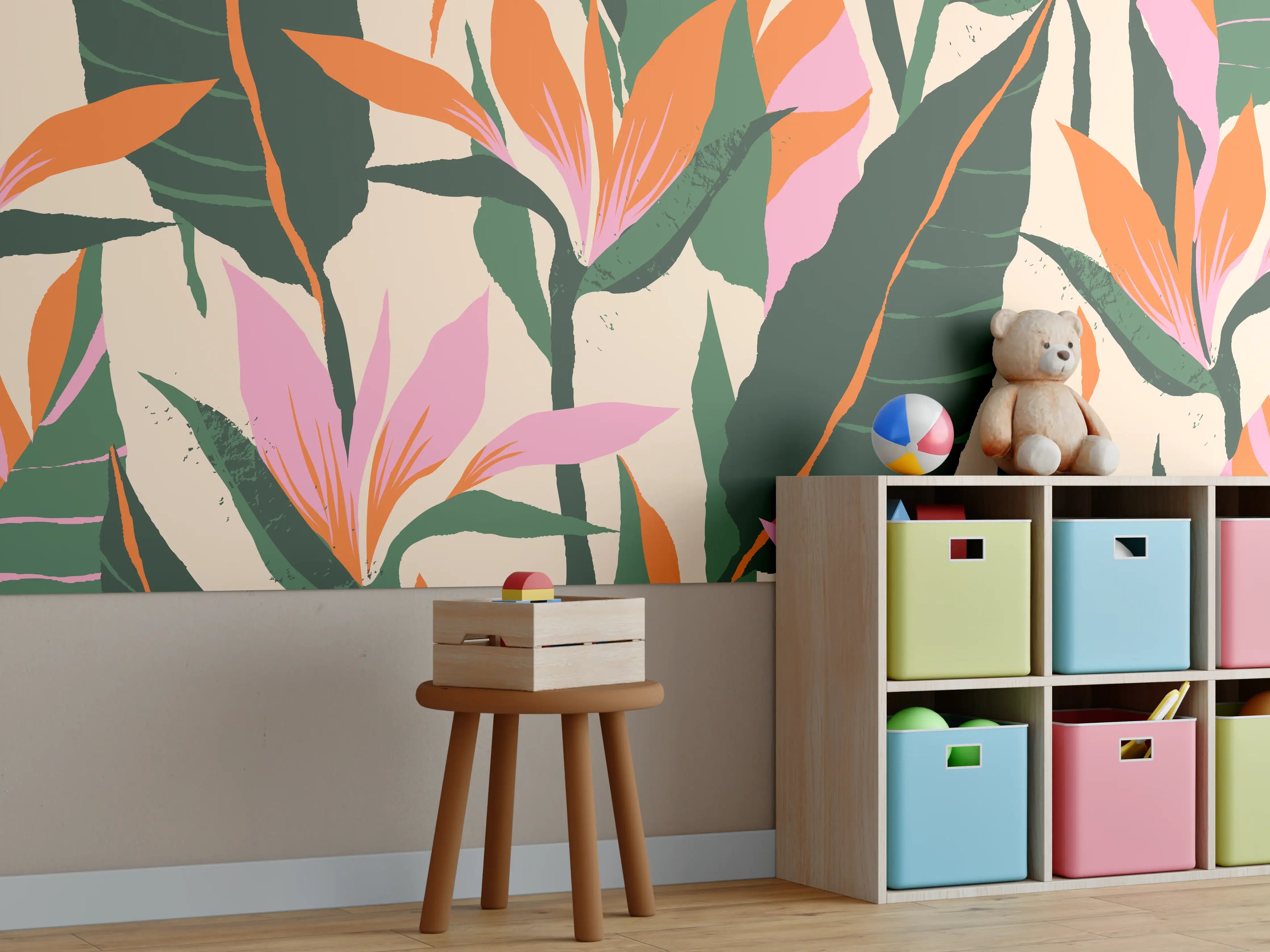 Kinderzimmer Wandgestaltung - Strelitzia Tropische Blütenornamente