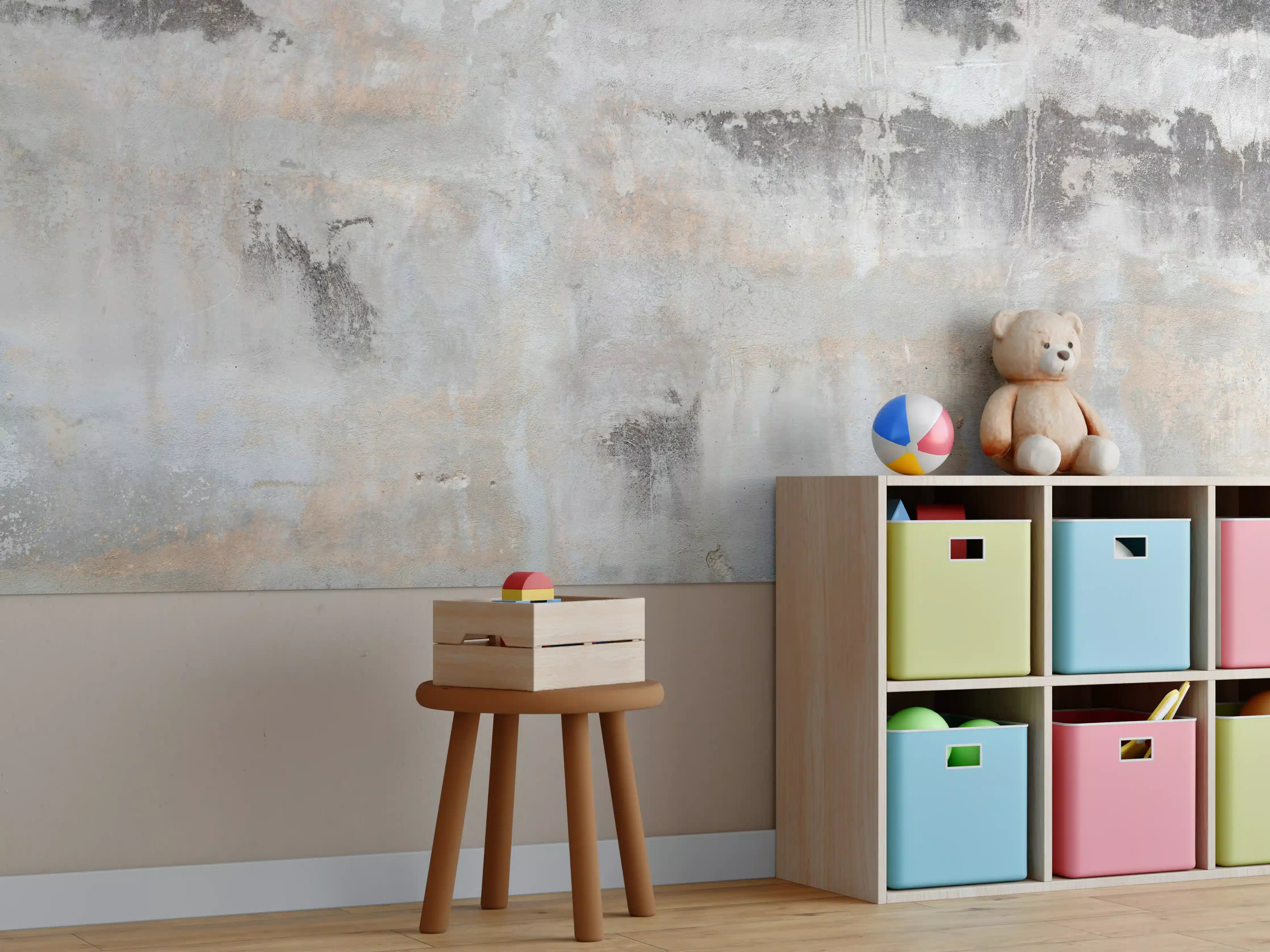 Kinderzimmer Wandgestaltung - Strukturelle Betonwand mit Grau-Tönen