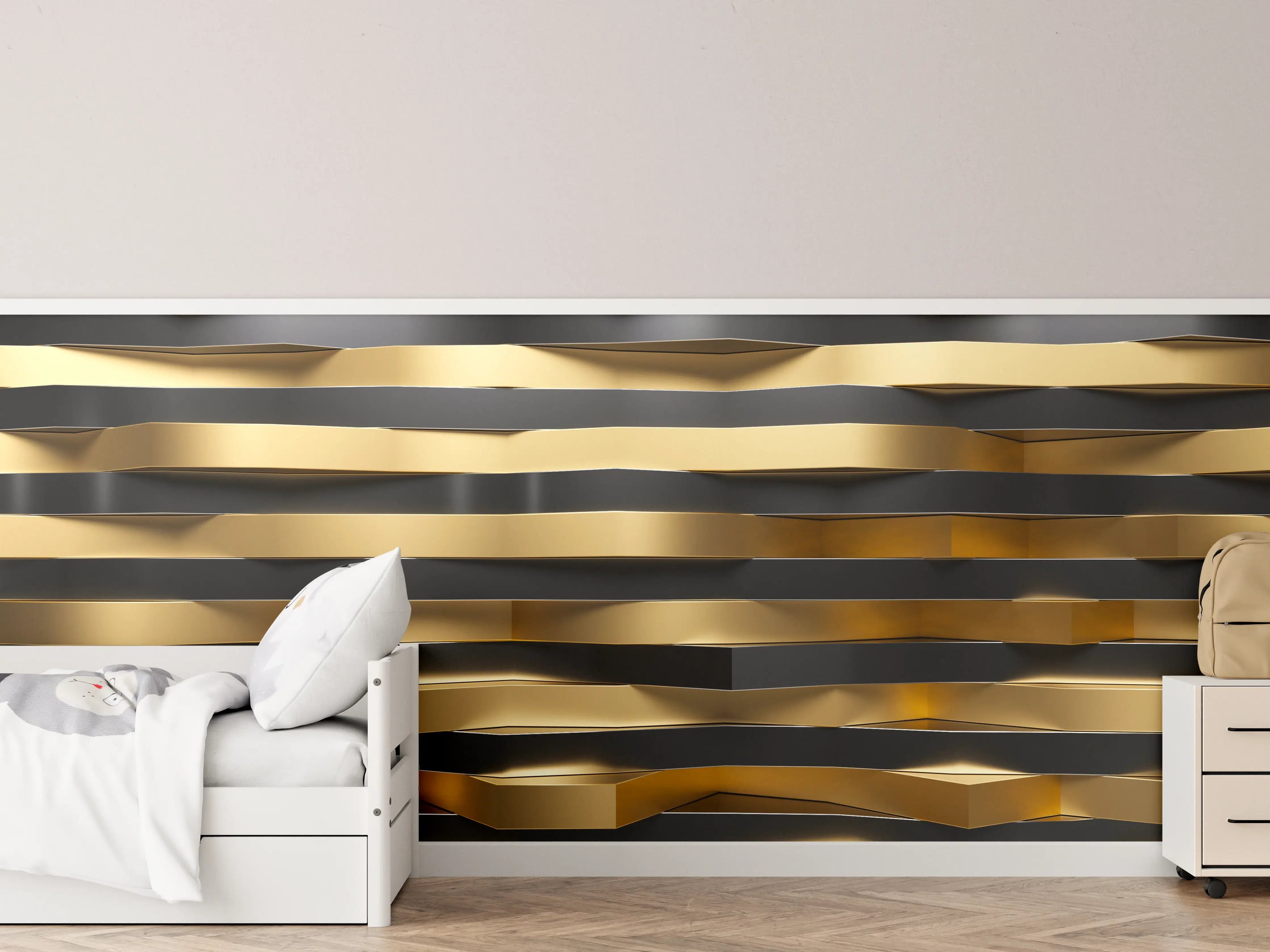 Kinderzimmer Wandgestaltung - Strukturiertes Wanddesign in Gold und Schwarz