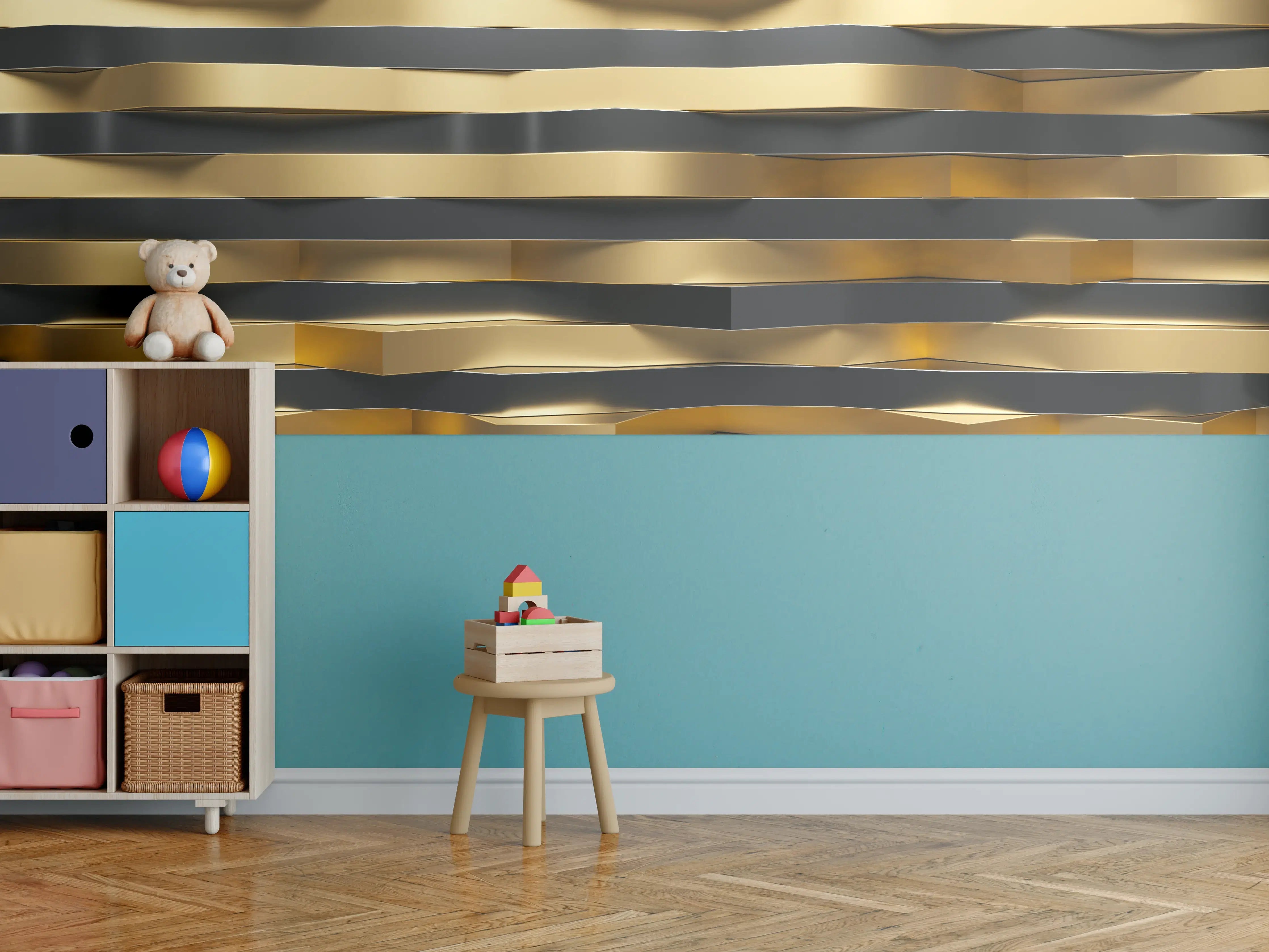 Kinderzimmer Wandgestaltung - Strukturiertes Wanddesign in Gold und Schwarz