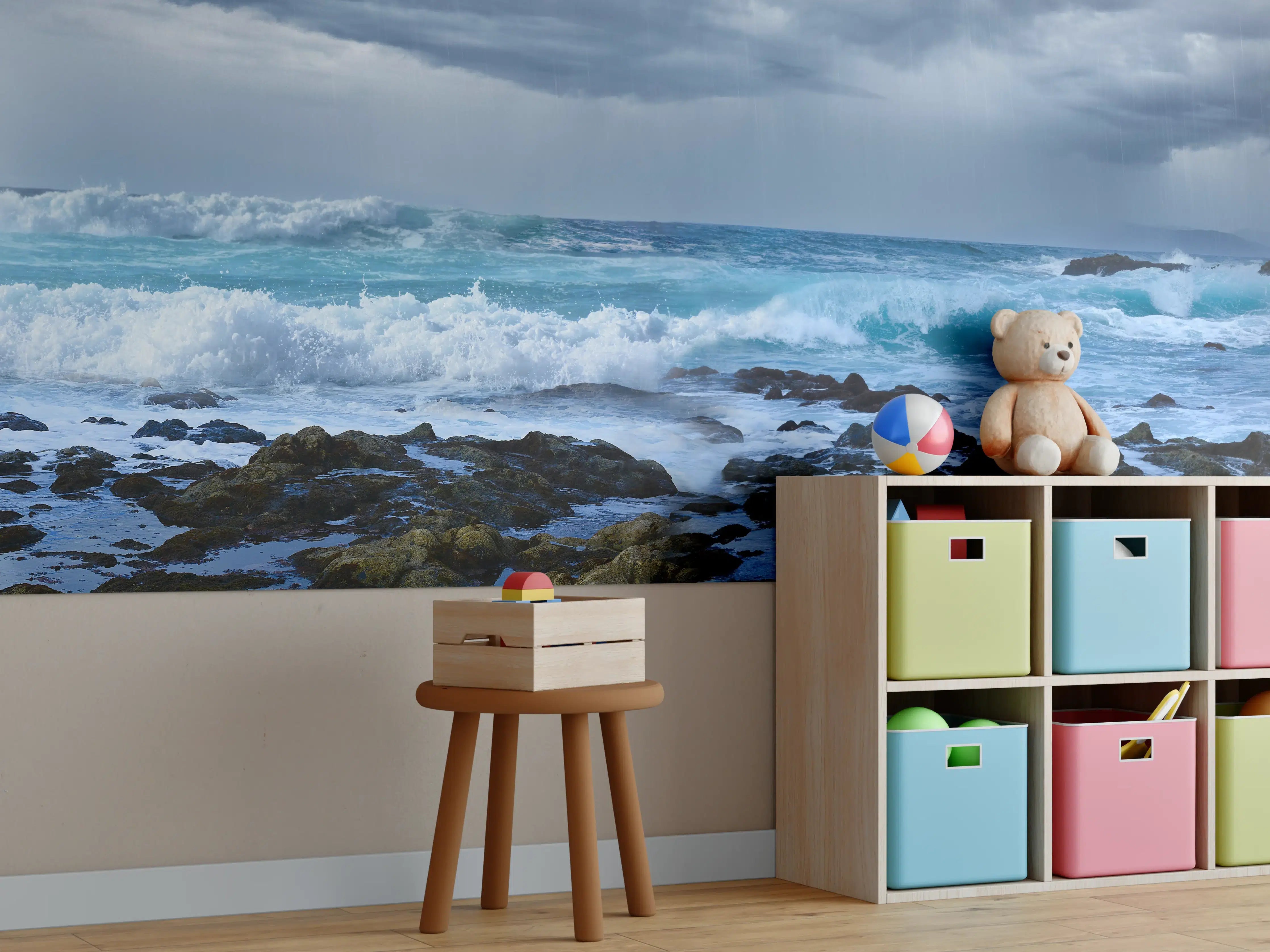 Kinderzimmer Wandgestaltung - Stürmische Meereswellen bei dunklem Himmel