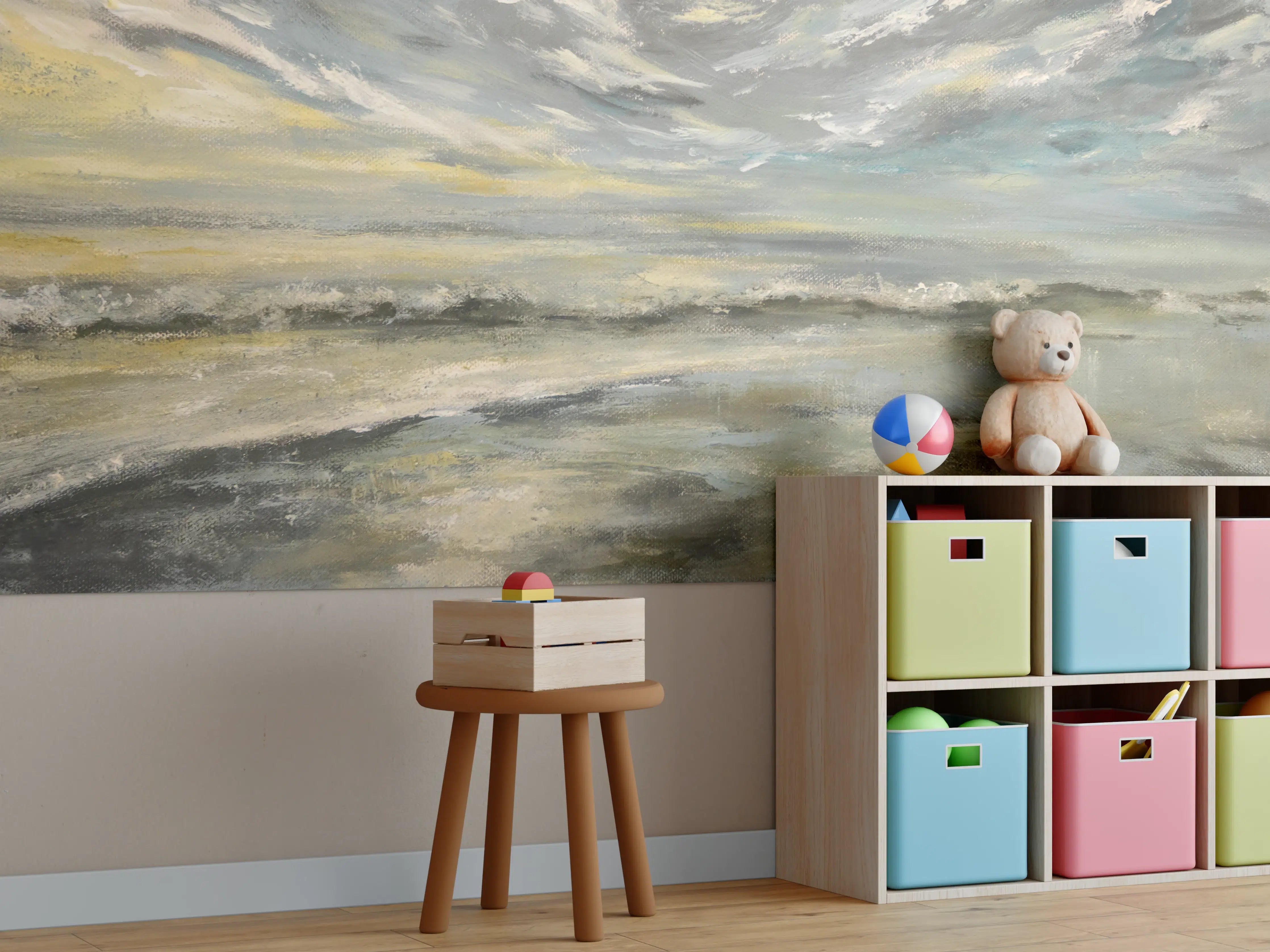 Kinderzimmer Wandgestaltung - Stürmischer Meereshimmel mit Wellen
