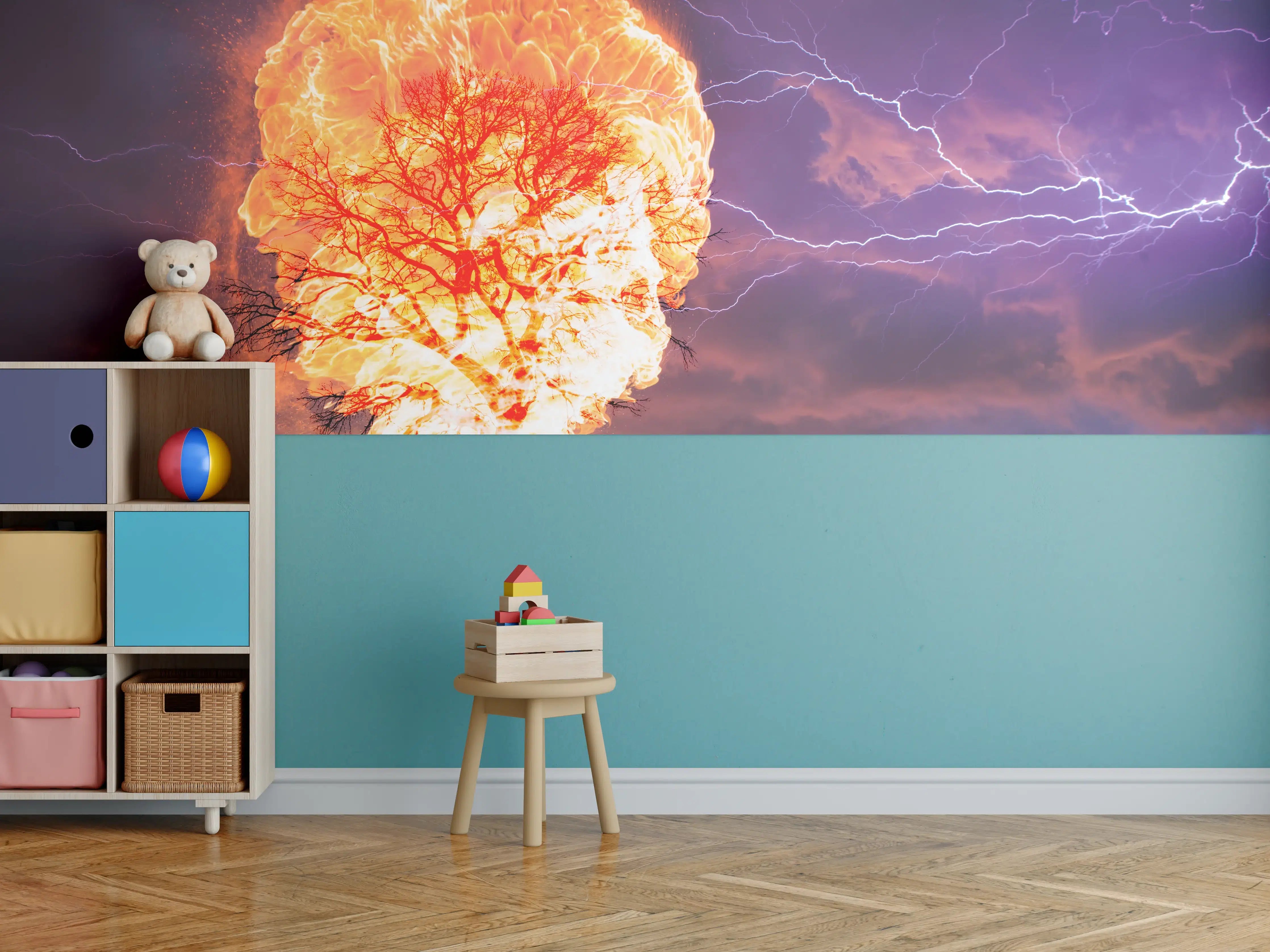 Kinderzimmer Wandgestaltung - Sturm Baum Brand Blitz