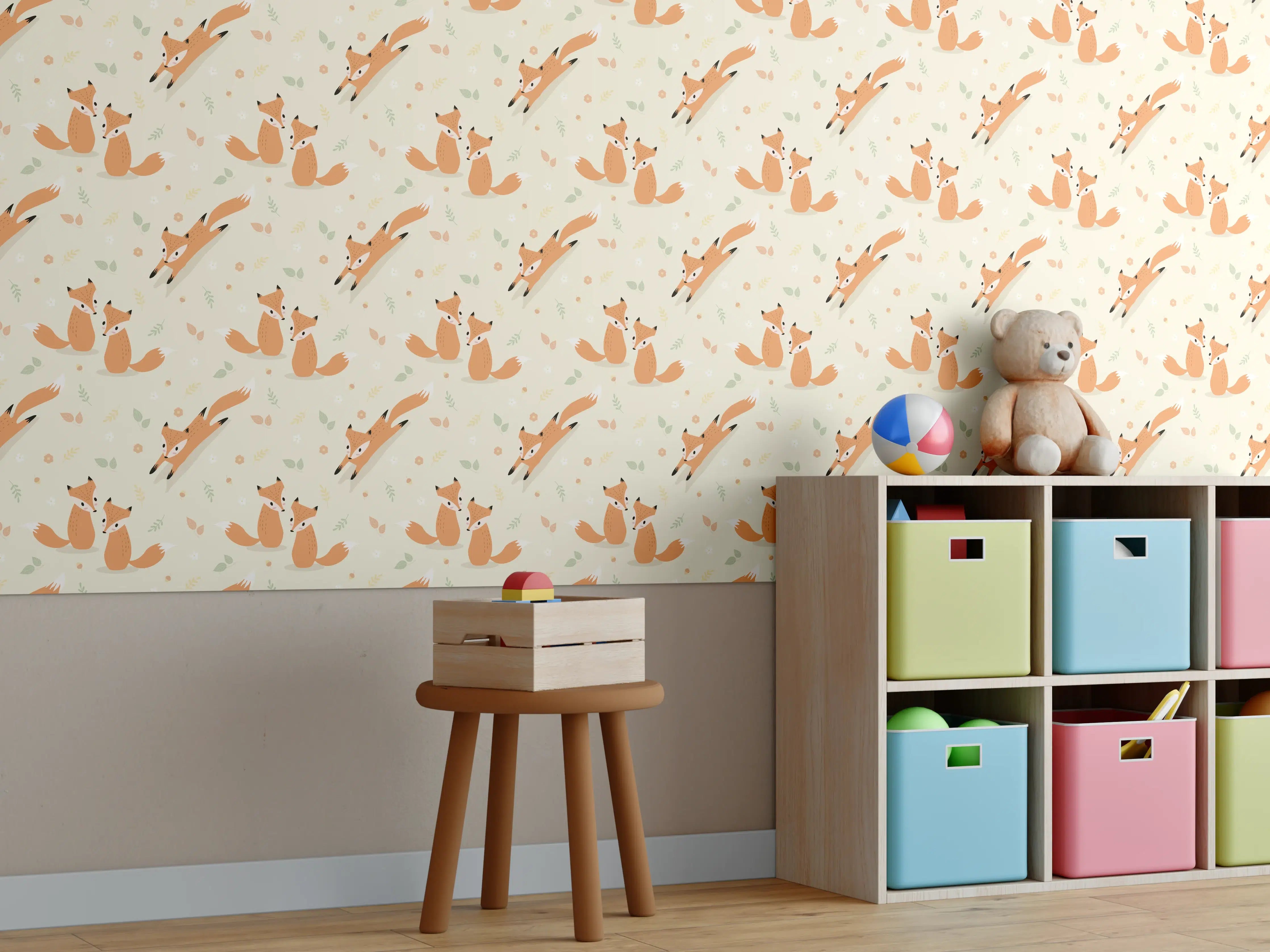 Kinderzimmer Wandgestaltung - Süße Fuchsmotive in warmen Orangetönen