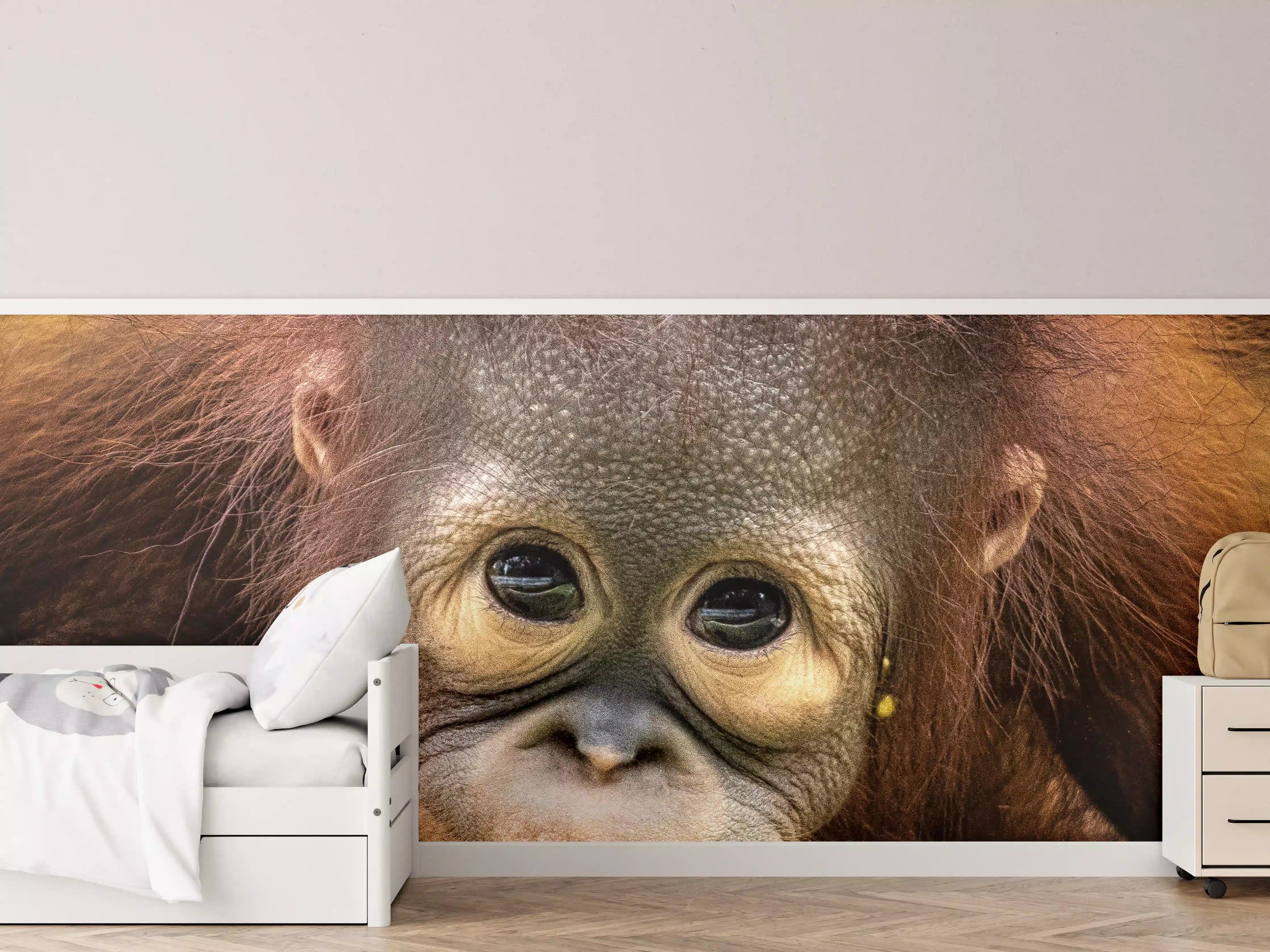 Kinderzimmer Wandgestaltung - Süßer Affenjunges mit neugierigem Blick