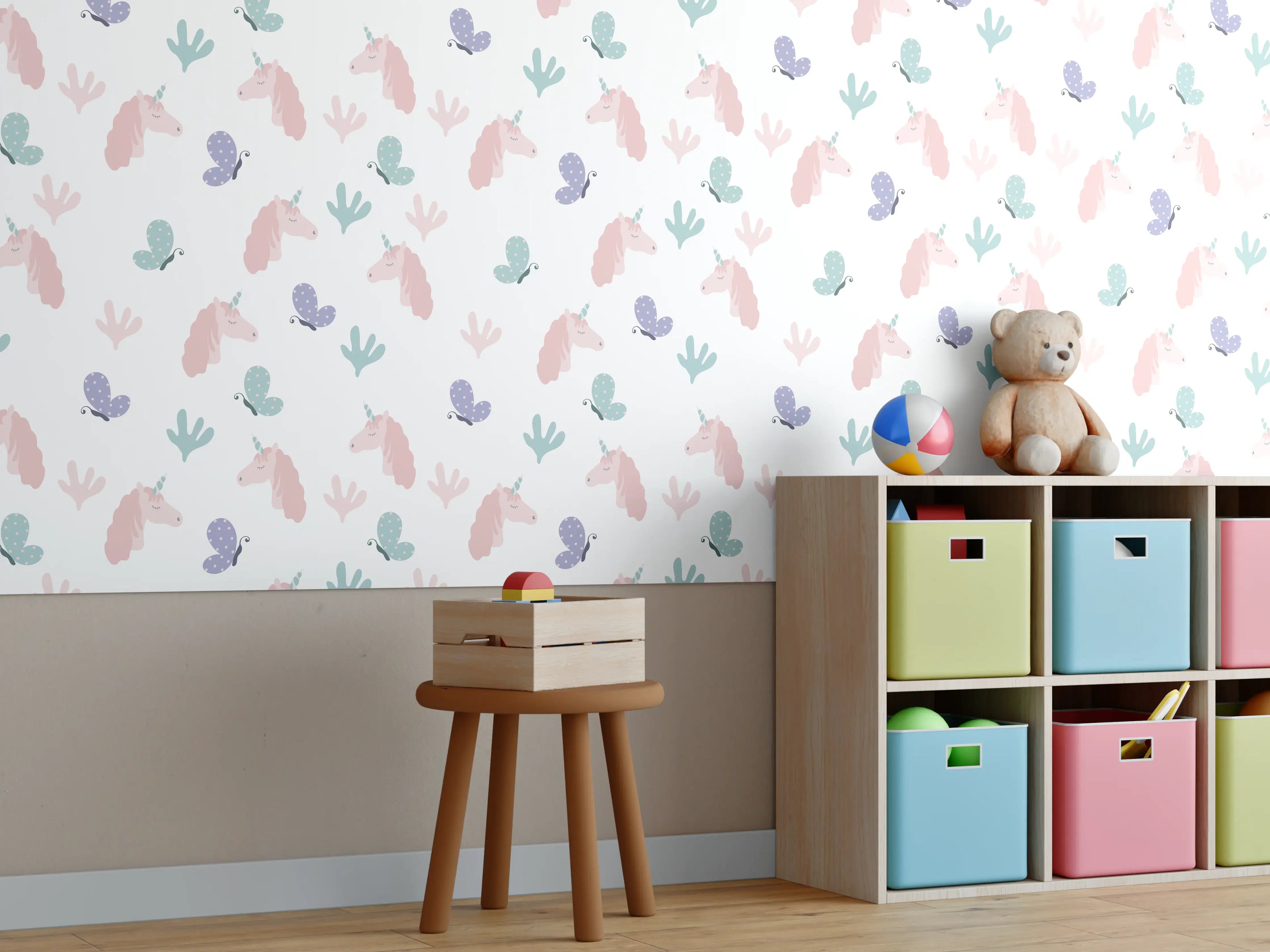 Kinderzimmer Wandgestaltung - Süßer Bunny mit bunten Blumen
