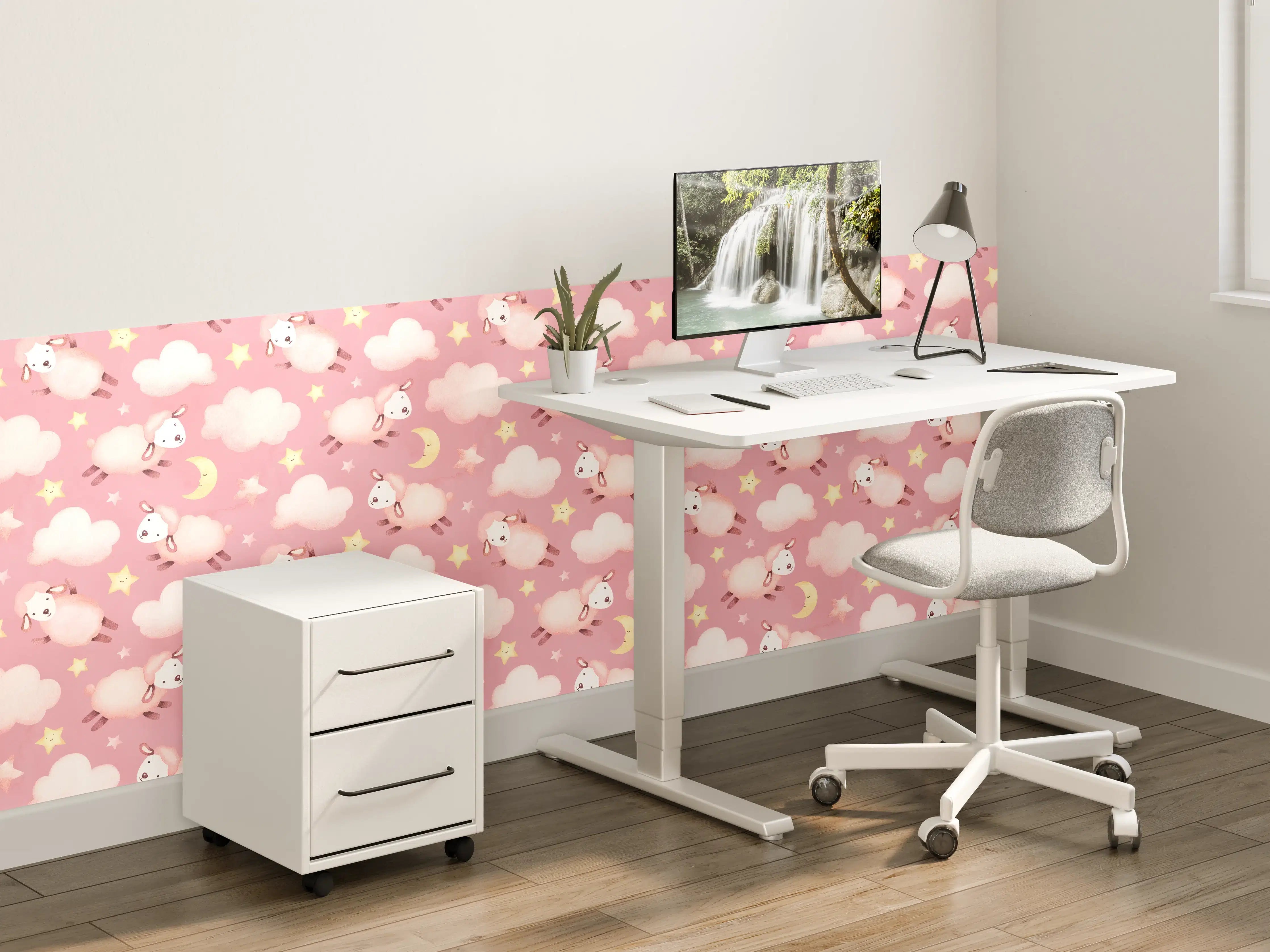 Kinderzimmer Wandgestaltung - Süßes Einhorn-Motiv mit rosa Himmel