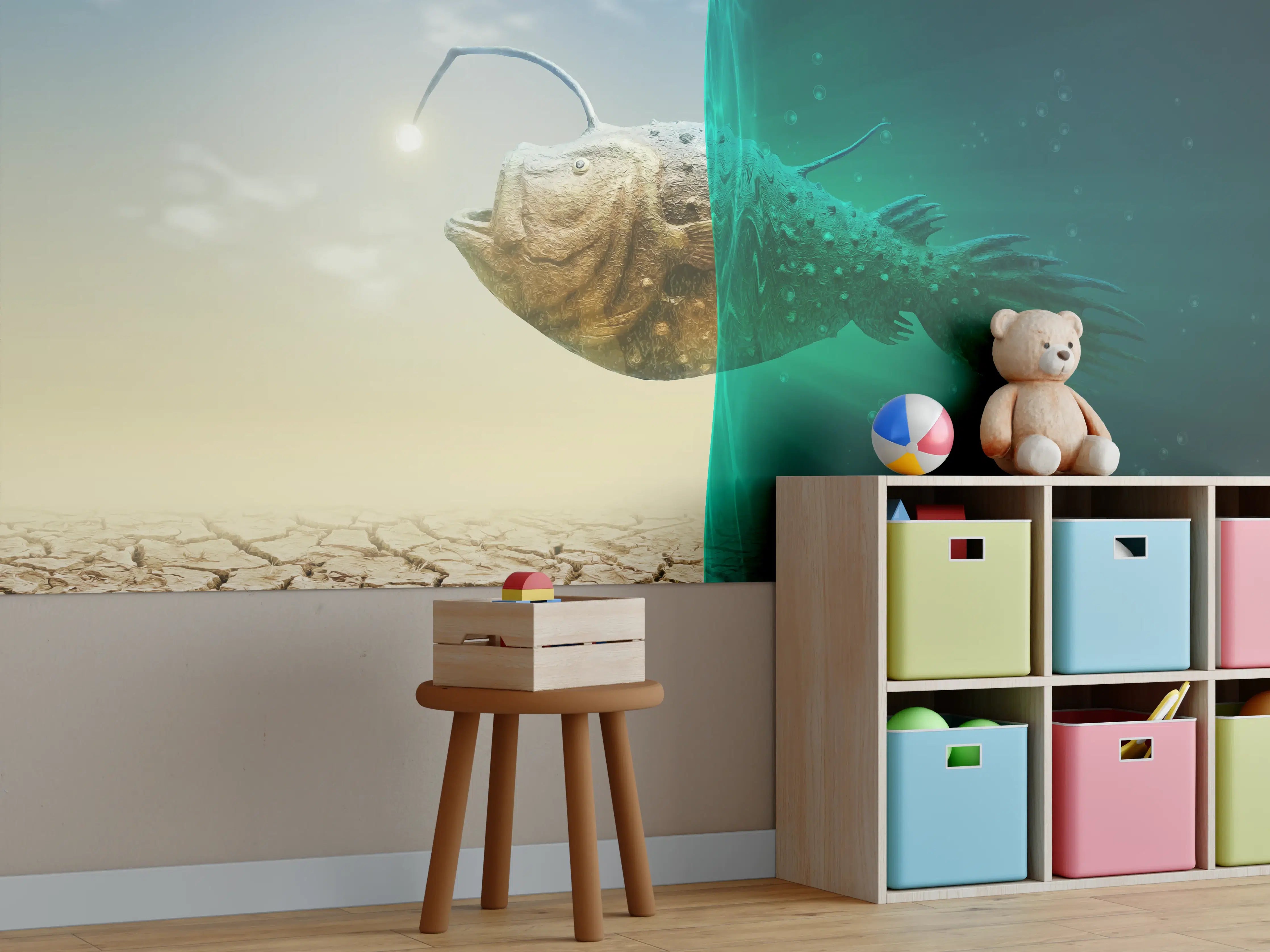 Kinderzimmer Wandgestaltung - Surreale Anglerfisch Darstellung