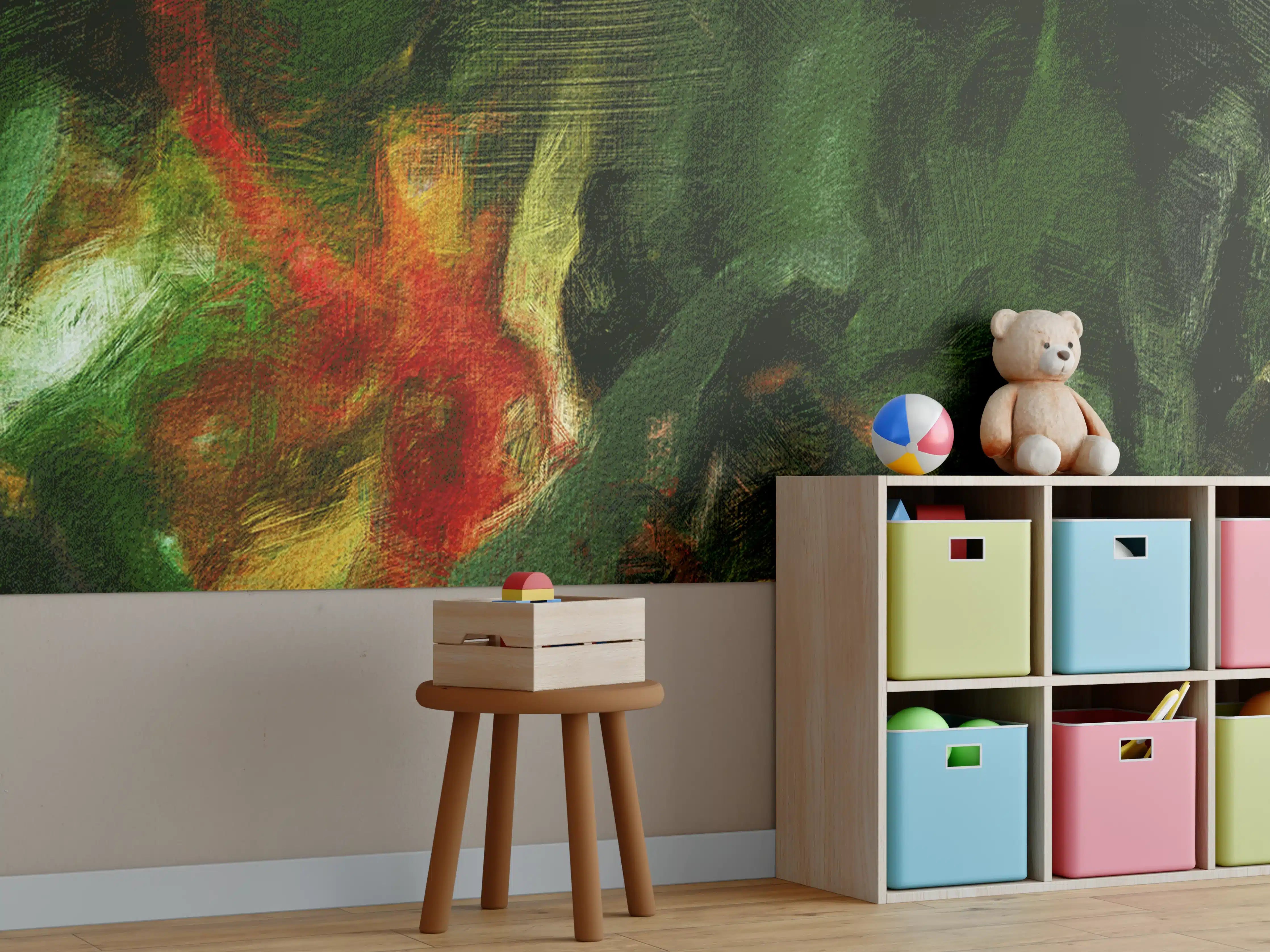Kinderzimmer Wandgestaltung - Surreale Grüntöne Öltextur