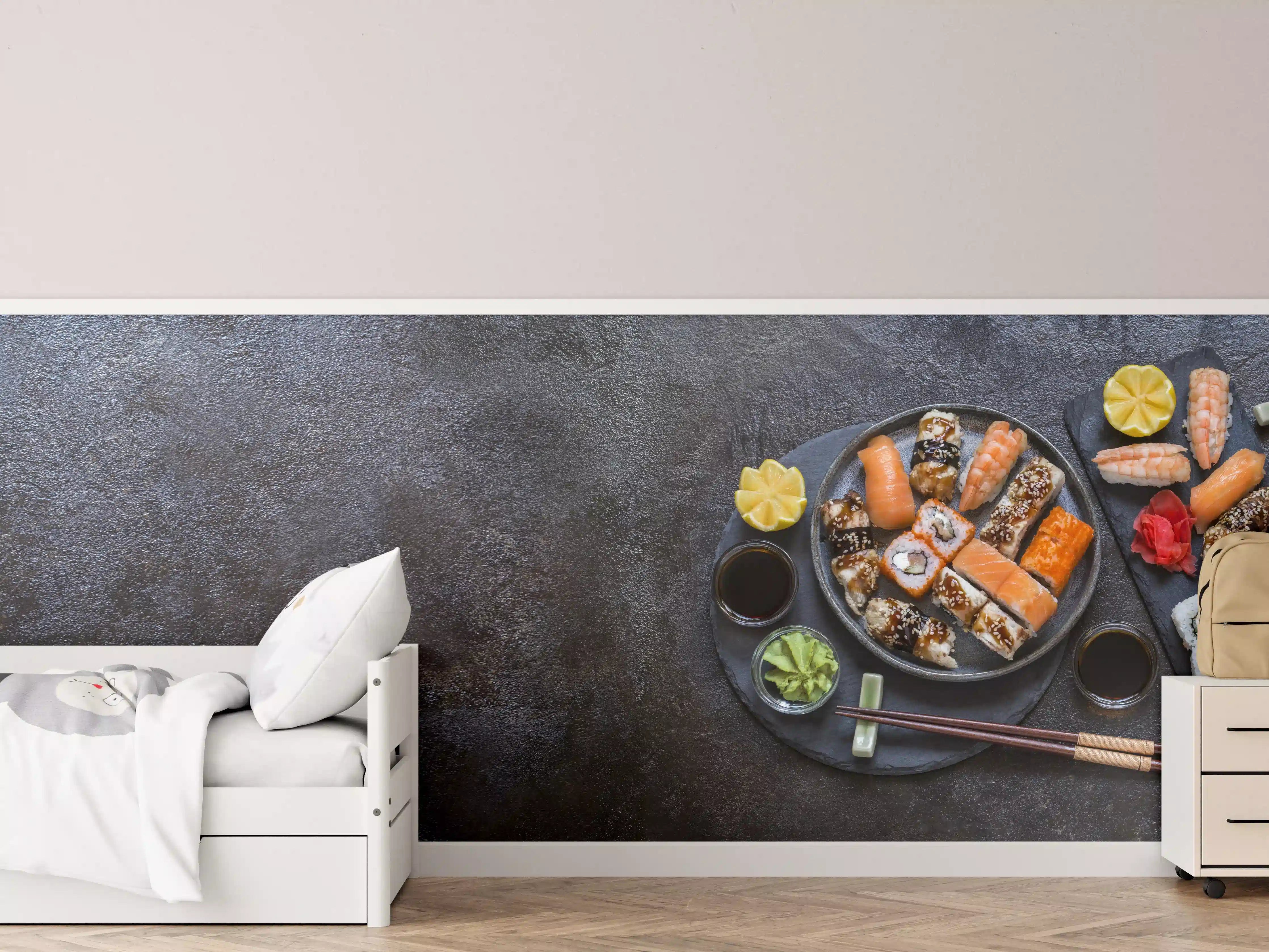 Kinderzimmer Wandgestaltung - Sushi-Platte Schwarz-Orange