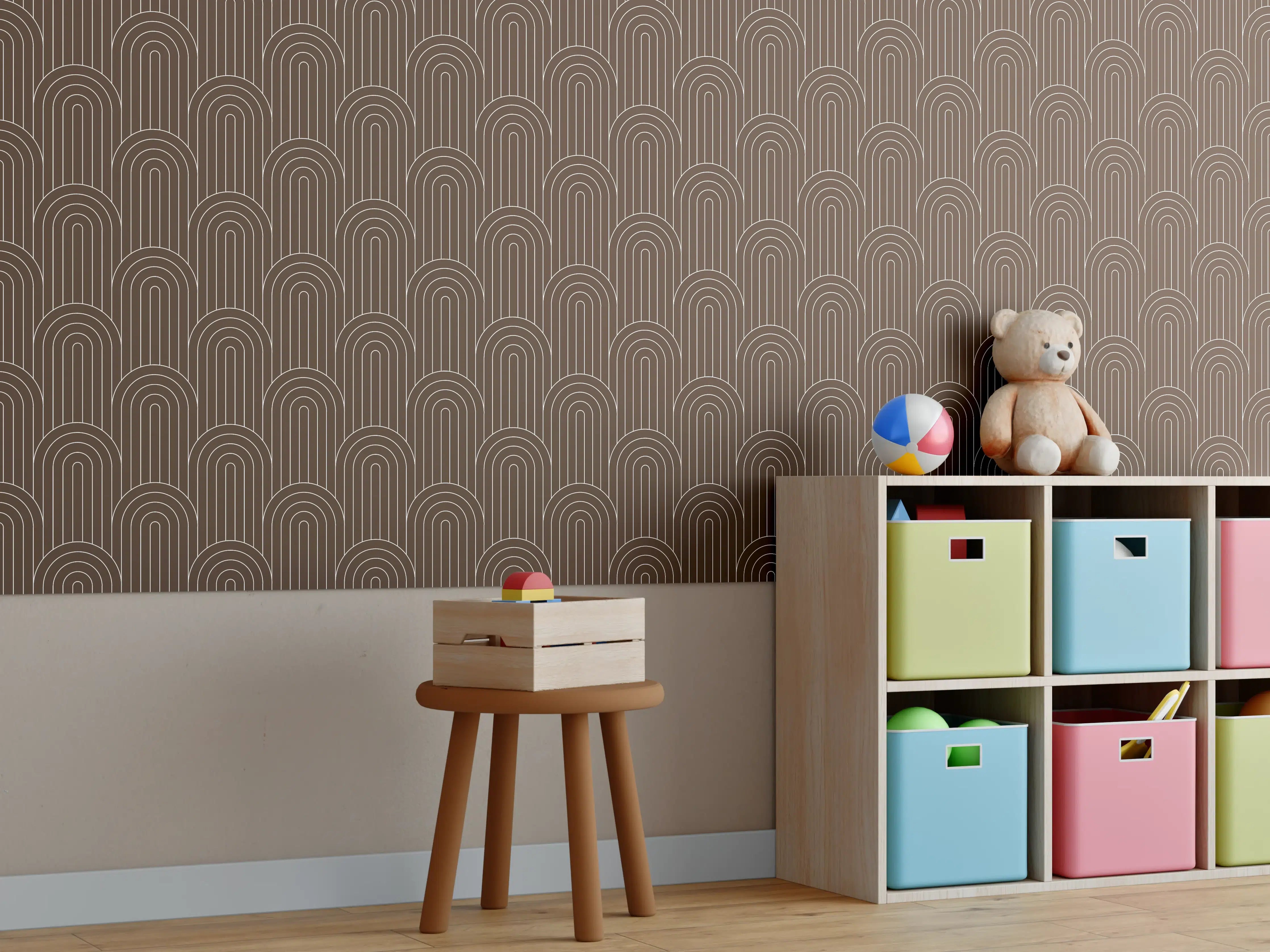 Kinderzimmer Wandgestaltung - Symmetrische Arcaden mit Kaffee-Charme