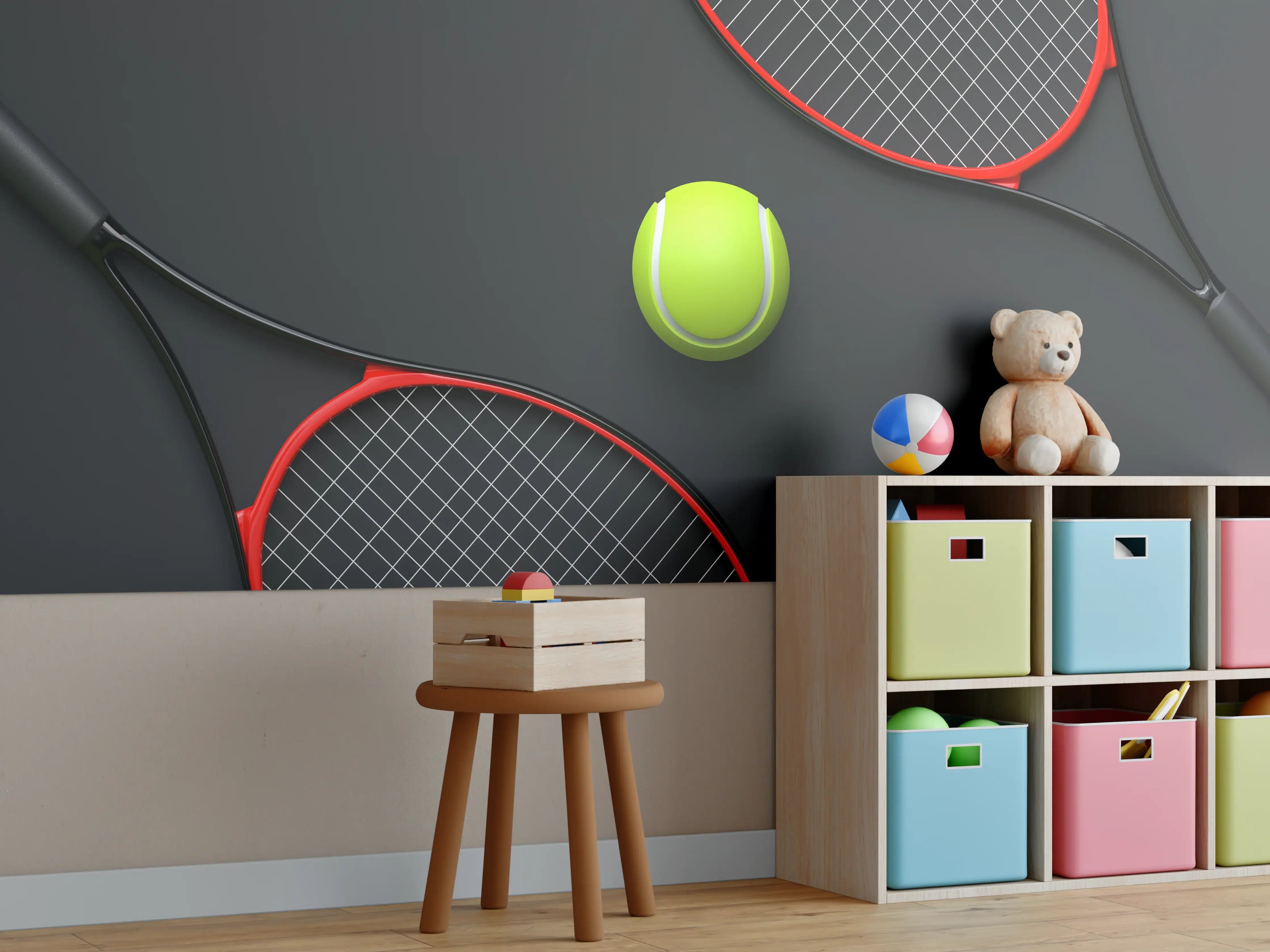 Kinderzimmer Wandgestaltung - Tennis - 3D Render