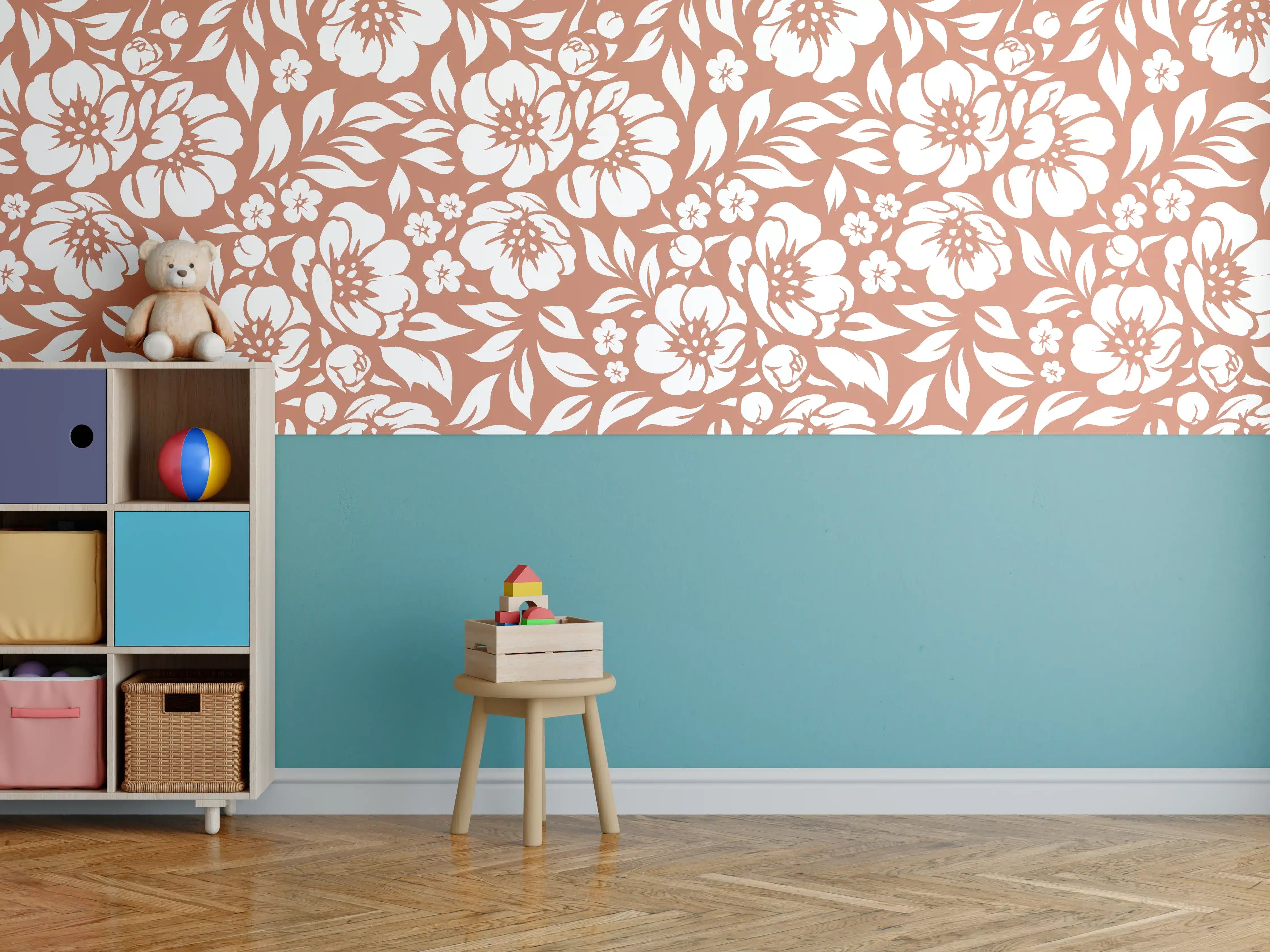 Kinderzimmer Wandgestaltung - Terracotta-Florale Wandgestaltung