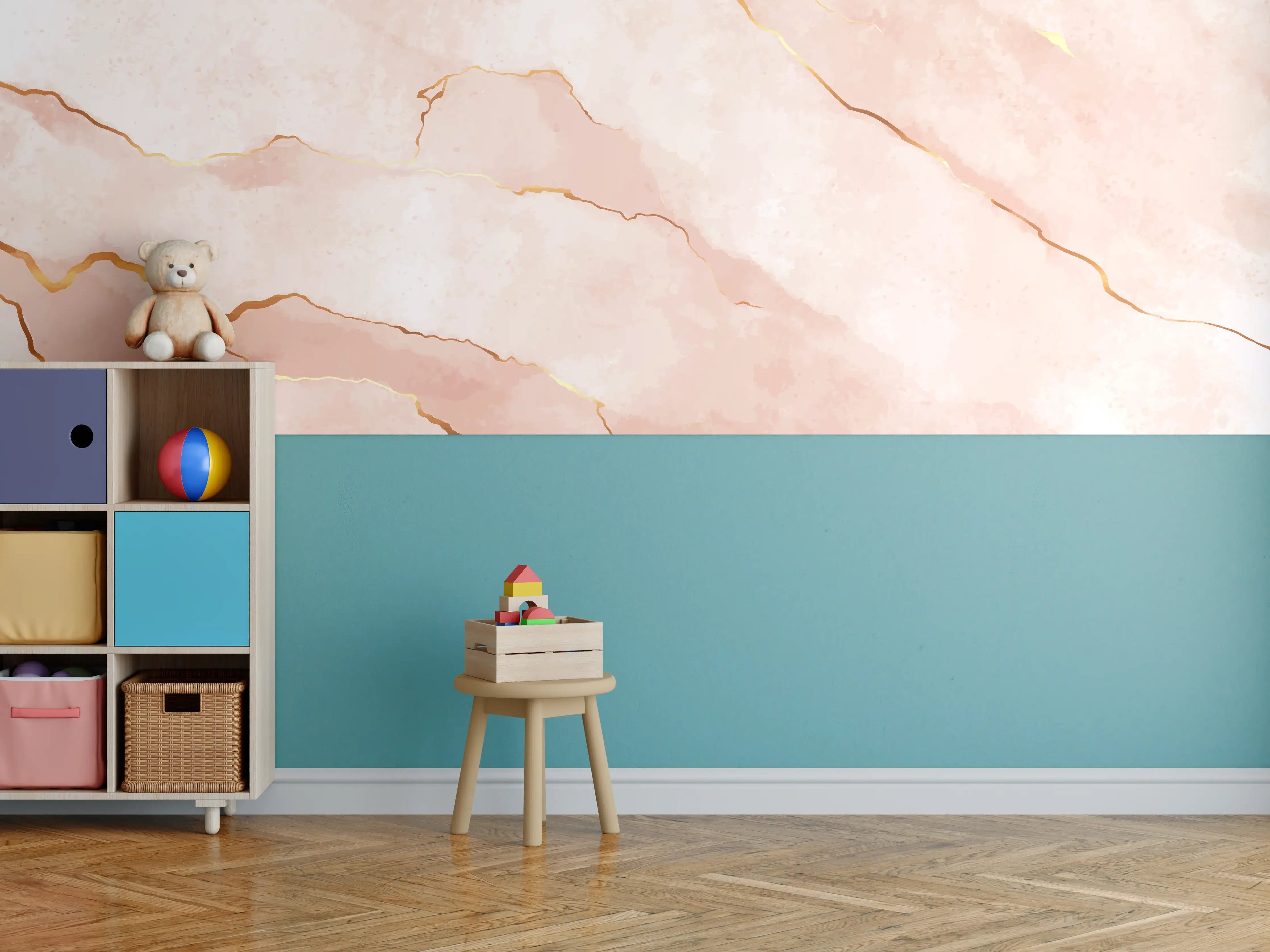 Kinderzimmer Wandgestaltung - Textur in Roségold - Marmor