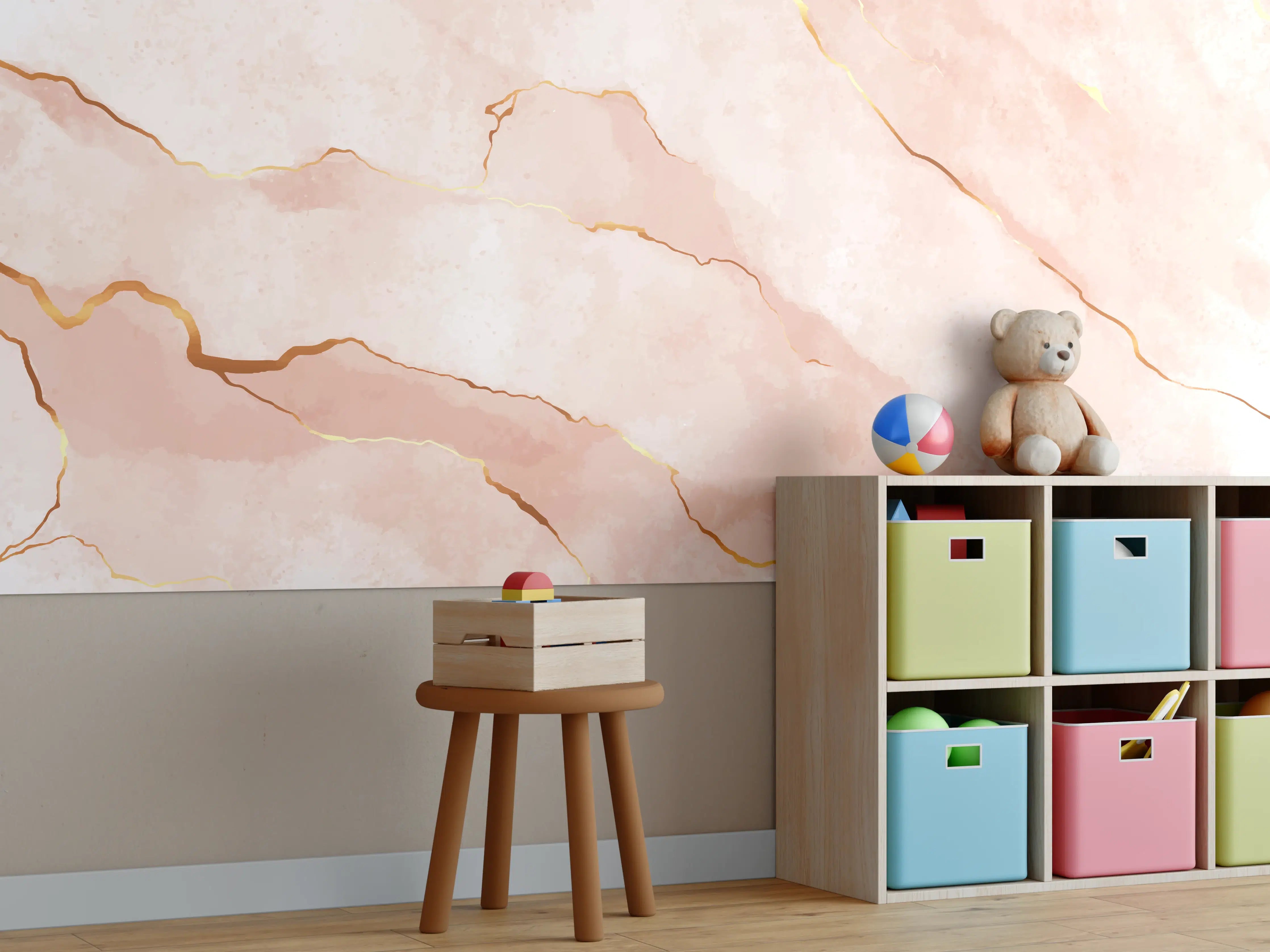 Kinderzimmer Wandgestaltung - Textur in Roségold - Marmor