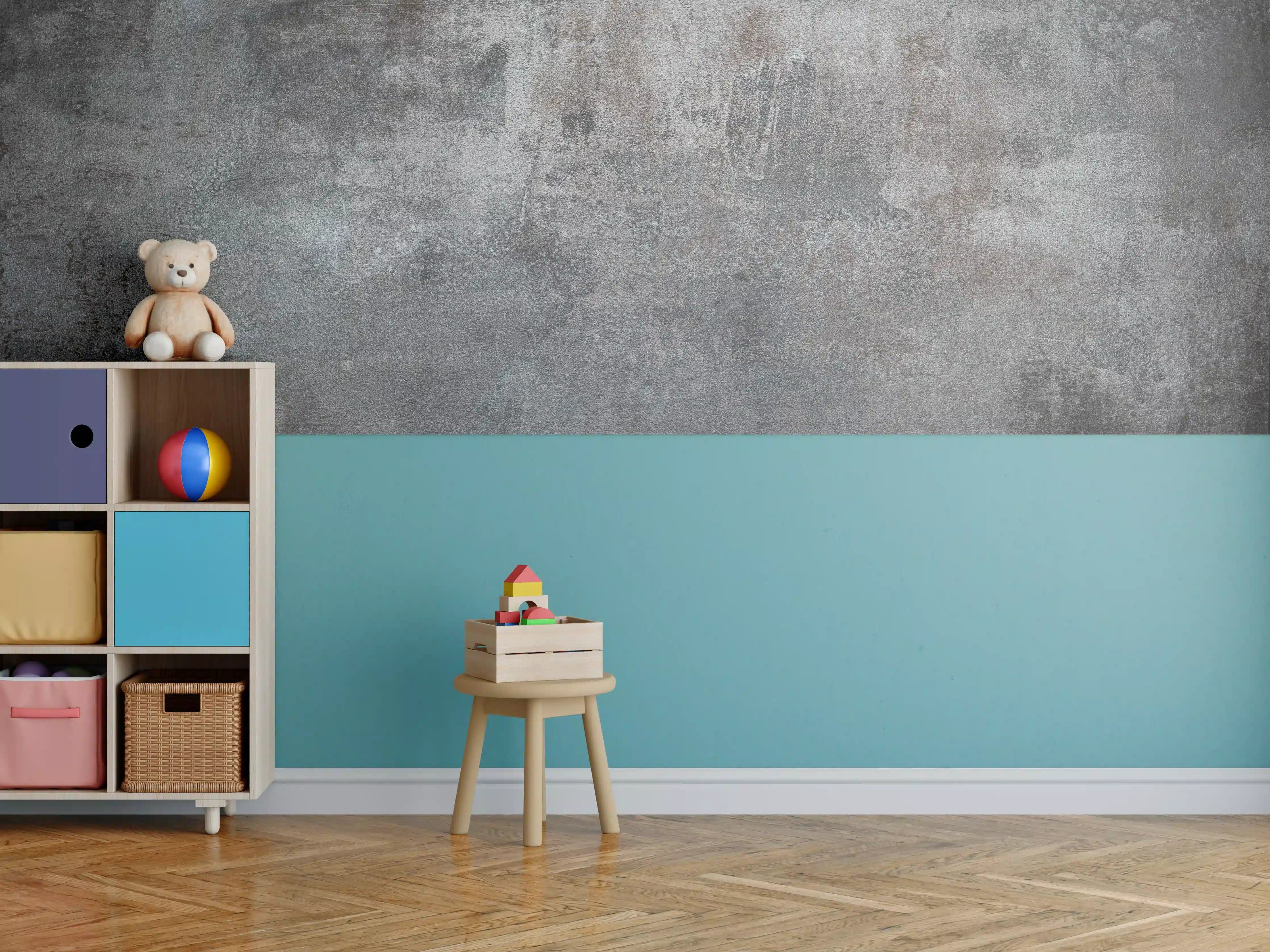 Kinderzimmer Wandgestaltung - Texturiertes Grau-Metall-Finish