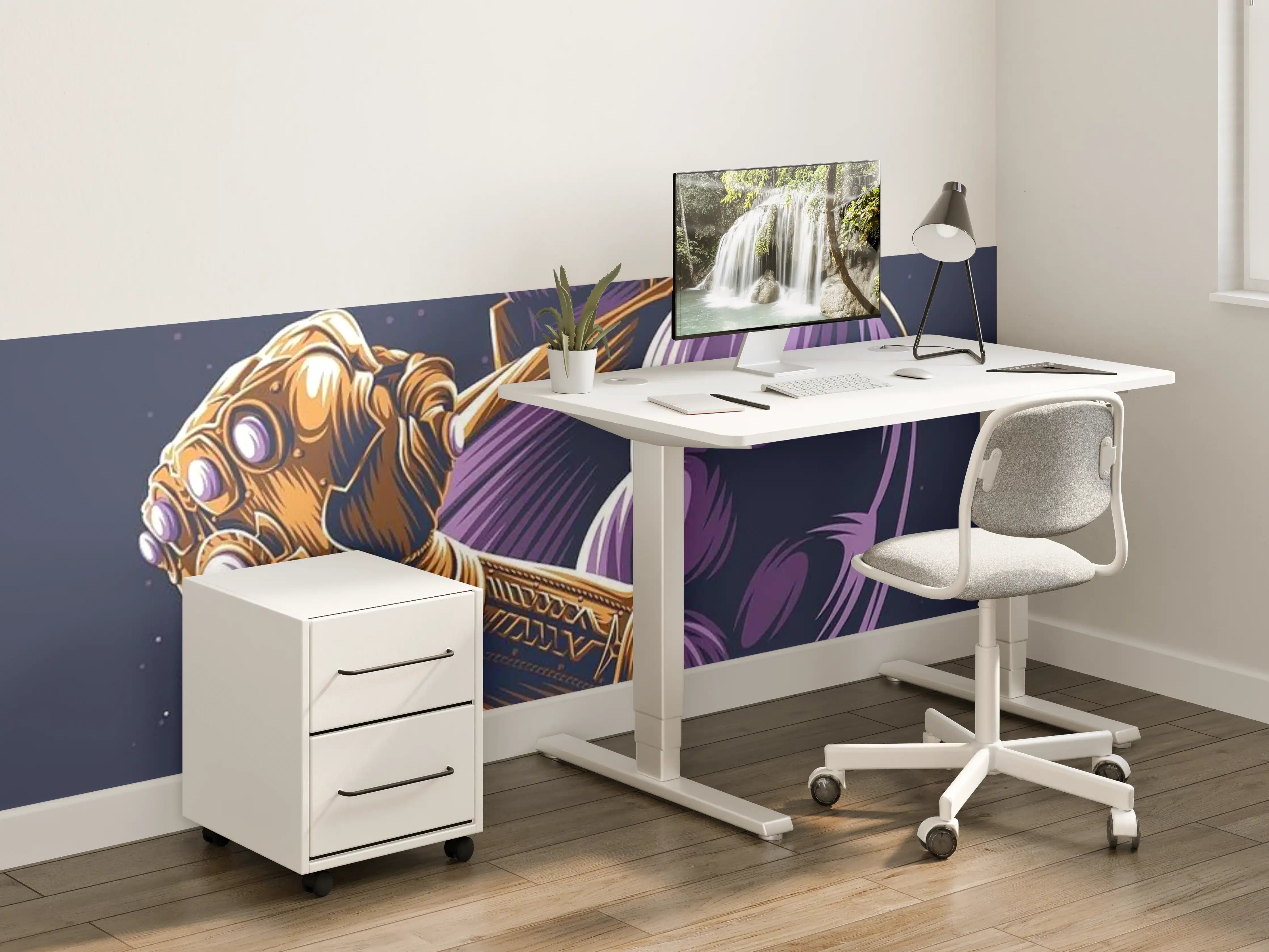 Kinderzimmer Wandgestaltung - Thanos in Comic-Ästhetik mit Infinity-Steinen