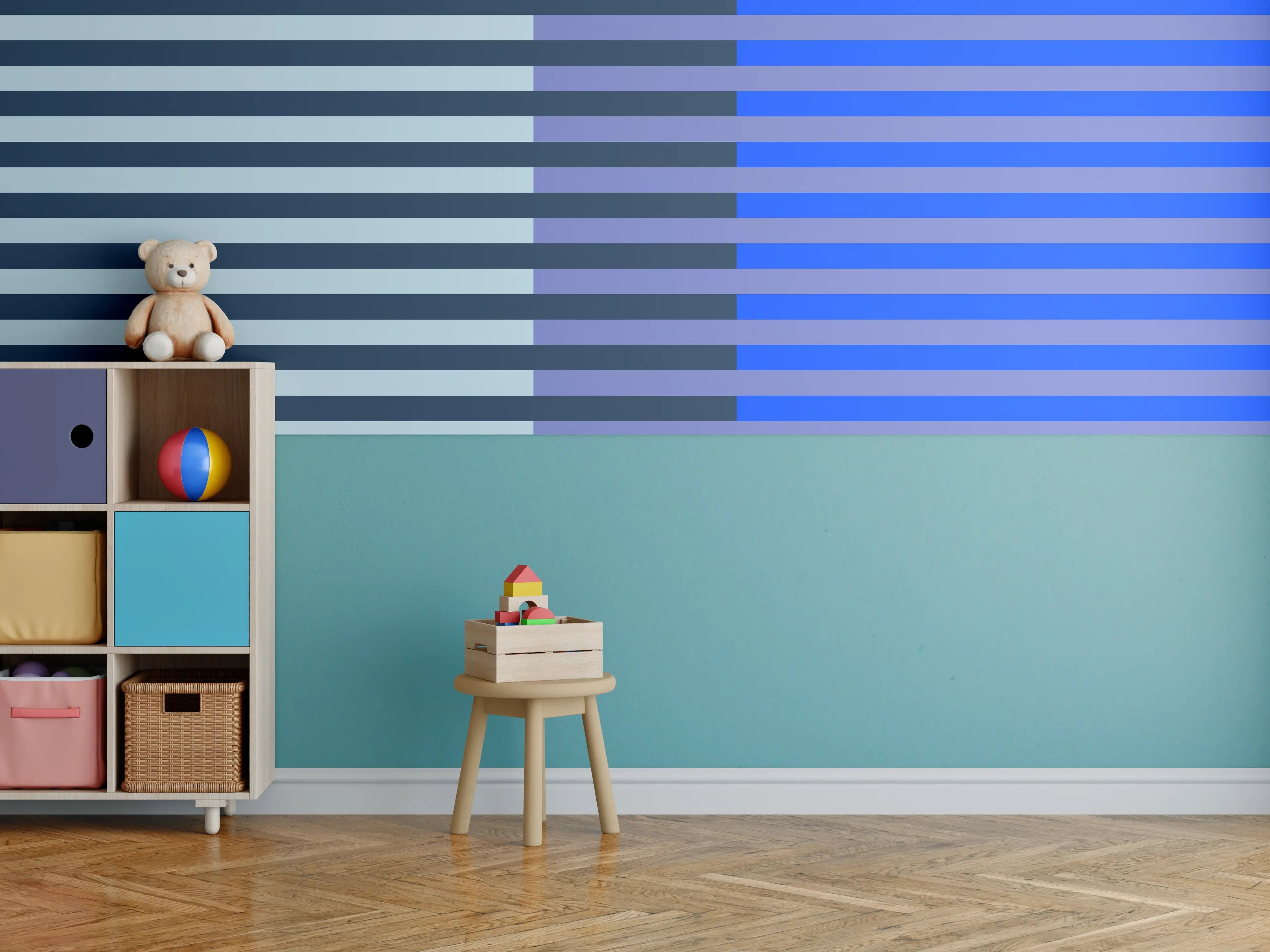 Kinderzimmer Wandgestaltung - The Blues - Multy Stripes - Blueberry