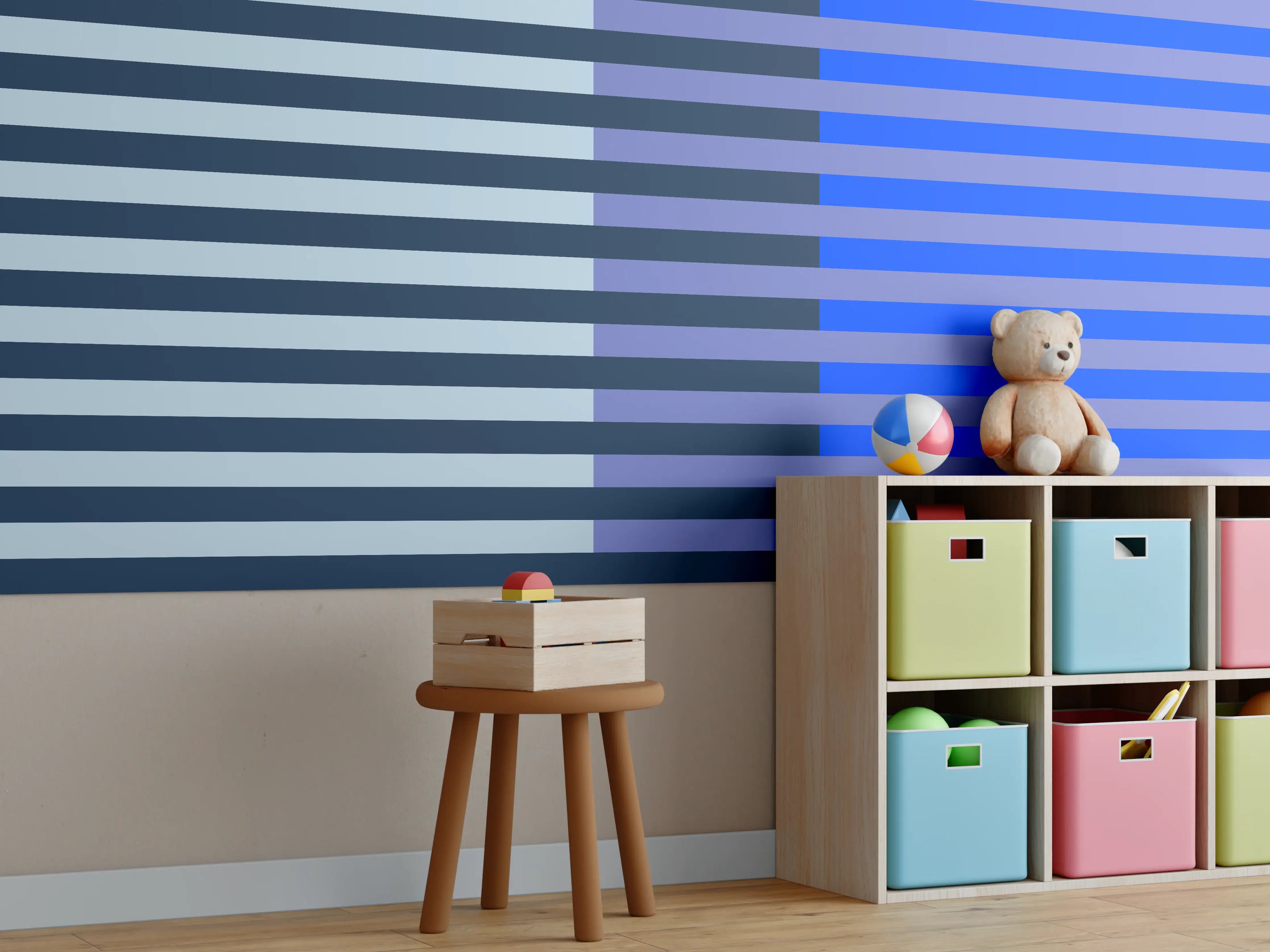 Kinderzimmer Wandgestaltung - The Blues - Multy Stripes - Blueberry