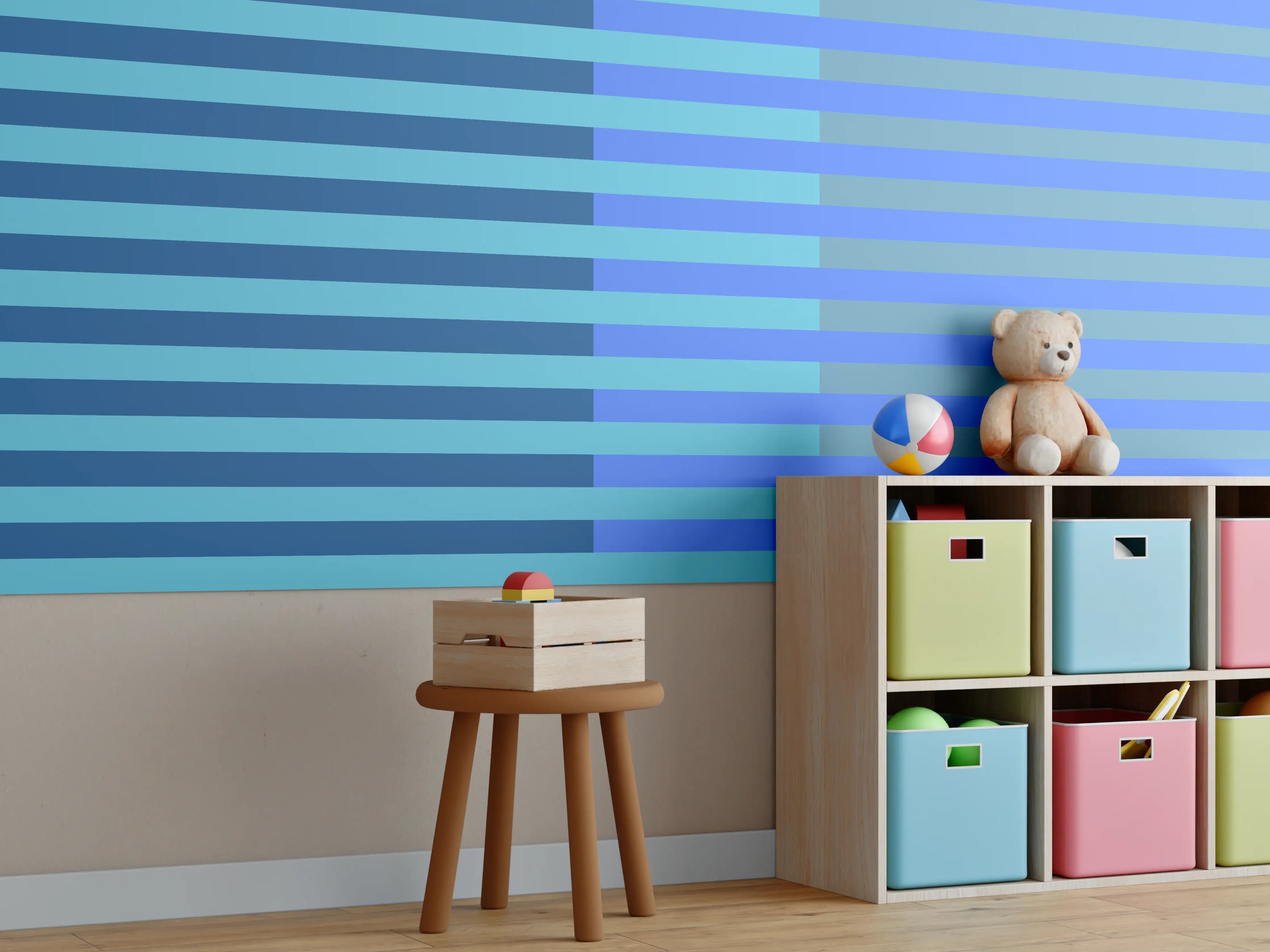 Kinderzimmer Wandgestaltung - The Blues - Multy Stripes - Cornflower