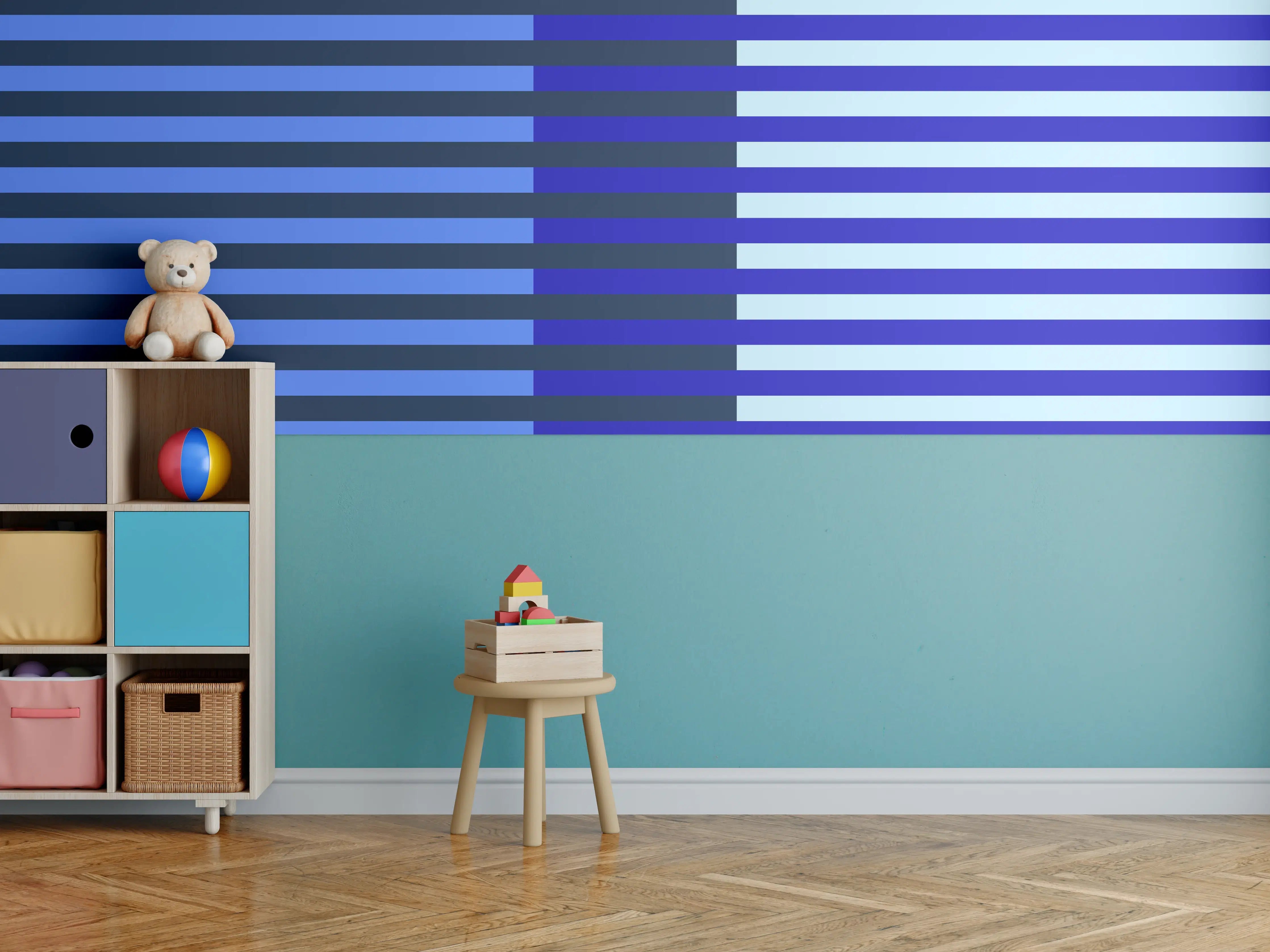 Kinderzimmer Wandgestaltung - The Blues - Multy Stripes - Waterfall
